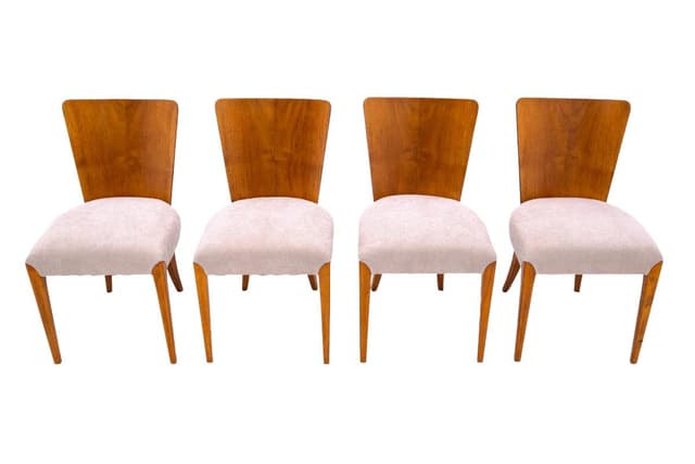 set of four chairs, honey wood, beige fabric, by J. Halabala, Czechoslovakia, 1930s - DIMENSION