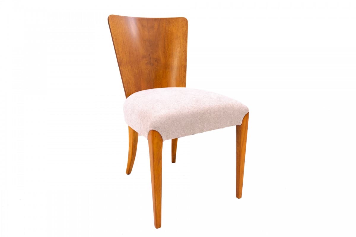 set of four chairs, honey wood, beige fabric, by J. Halabala, Czechoslovakia, 1930s - 355728
