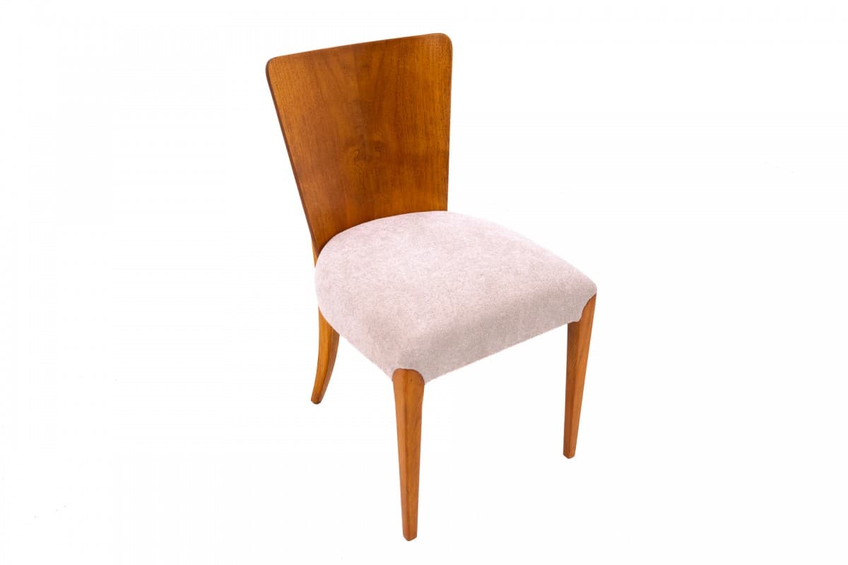 set of four chairs, honey wood, beige fabric, by J. Halabala, Czechoslovakia, 1930s - 355727