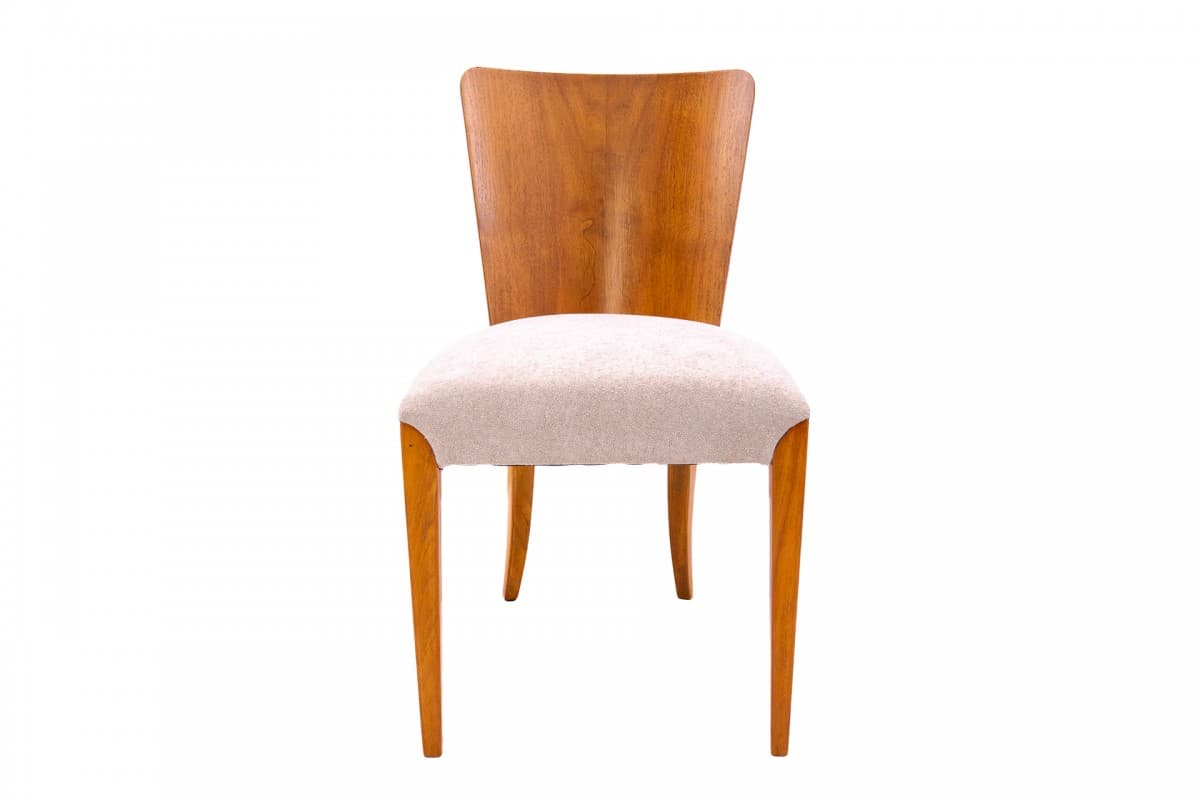 set of four chairs, honey wood, beige fabric, by J. Halabala, Czechoslovakia, 1930s - 355726