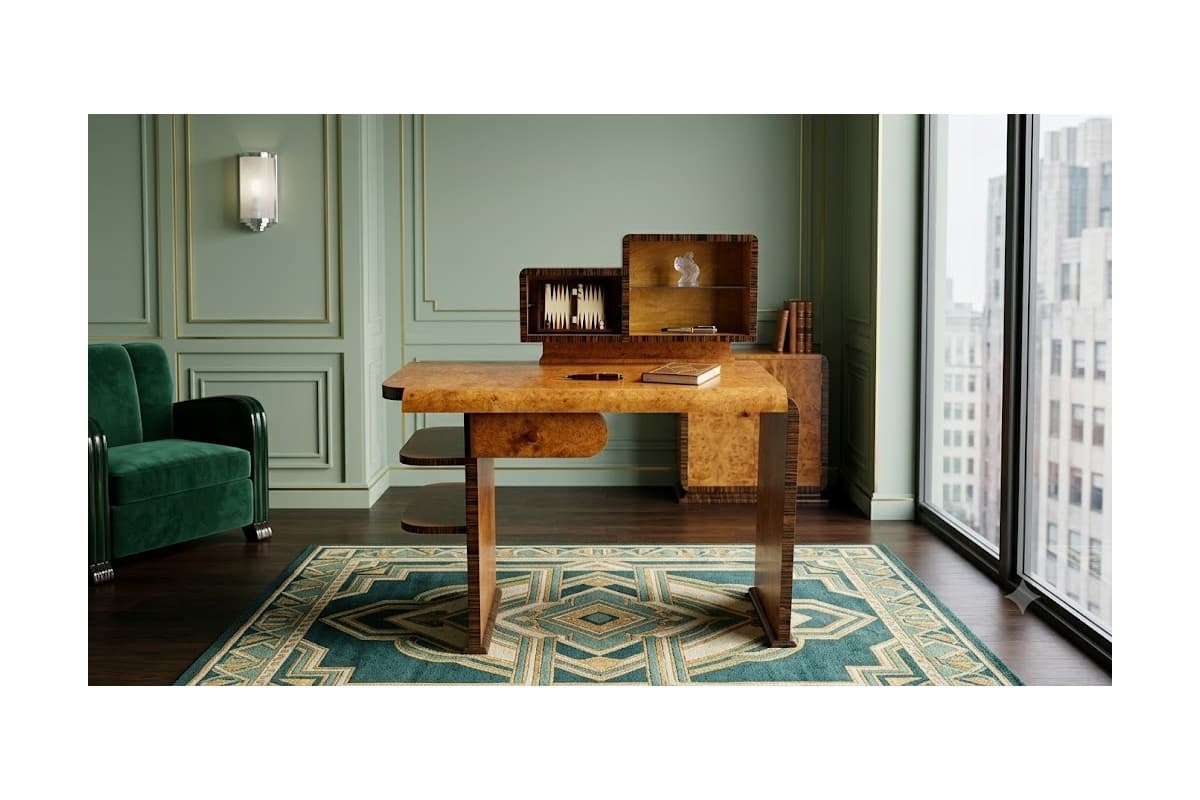 Desk Art Deco, brown walnut, Poland, 1960s - 355854