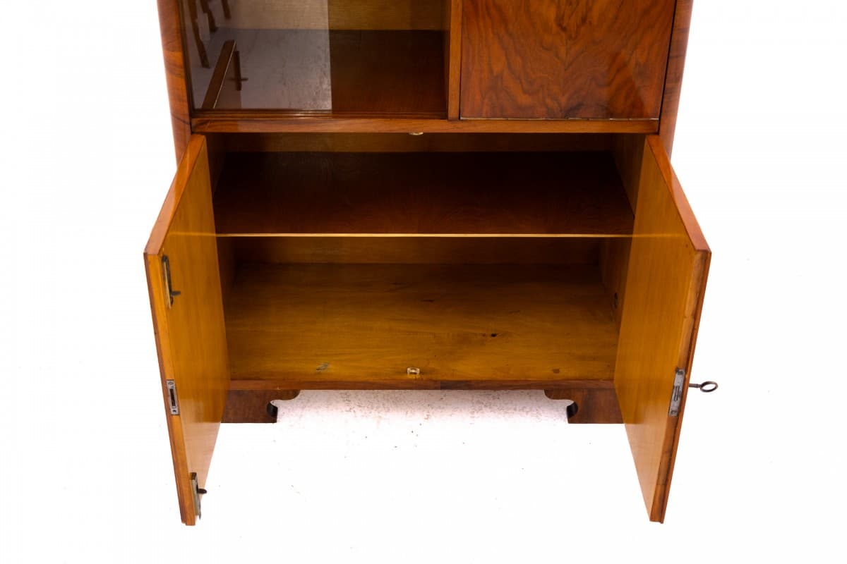 Komoda Art Deco, orzech brązowy, szkło, metal, Polska, lata 40. - 355901