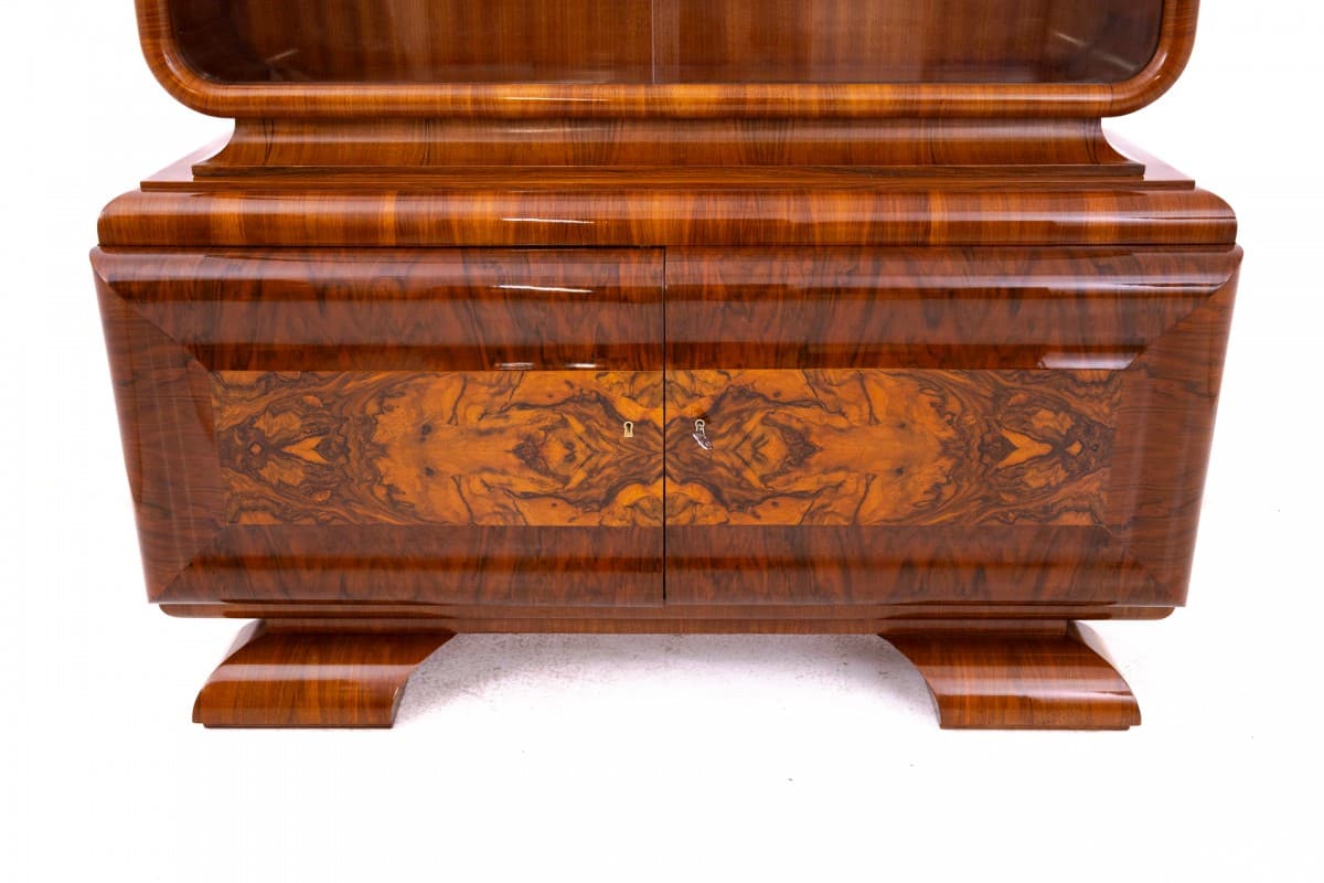 Witryna Art Deco, orzech brązowy, szkło, Niemcy, lata 20. - 355930