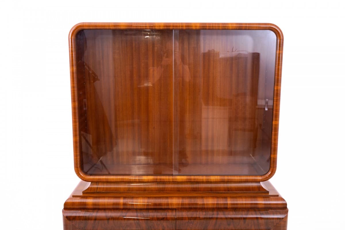 Witryna Art Deco, orzech brązowy, szkło, Niemcy, lata 20. - 355923