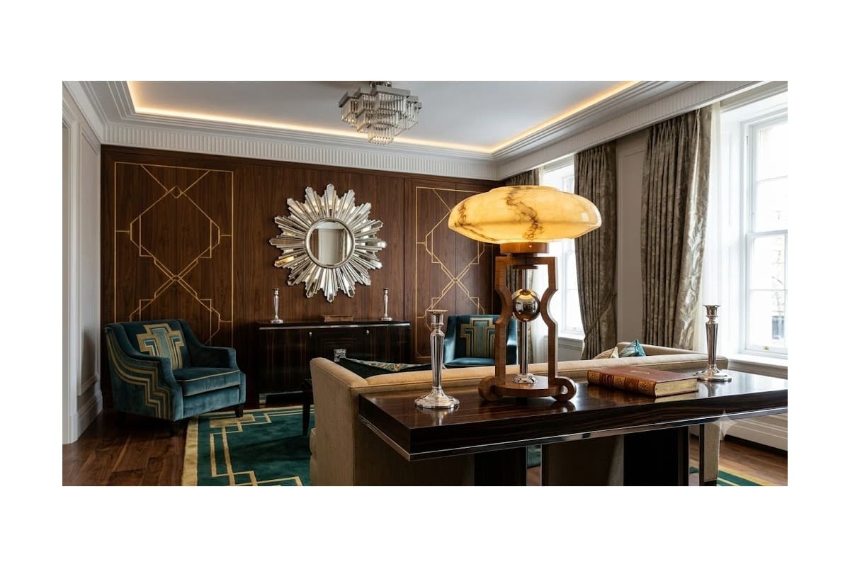 Lampa stołowa Art Deco, orzech brązowy, stal srebrna, Polska, lata 50. - 355970