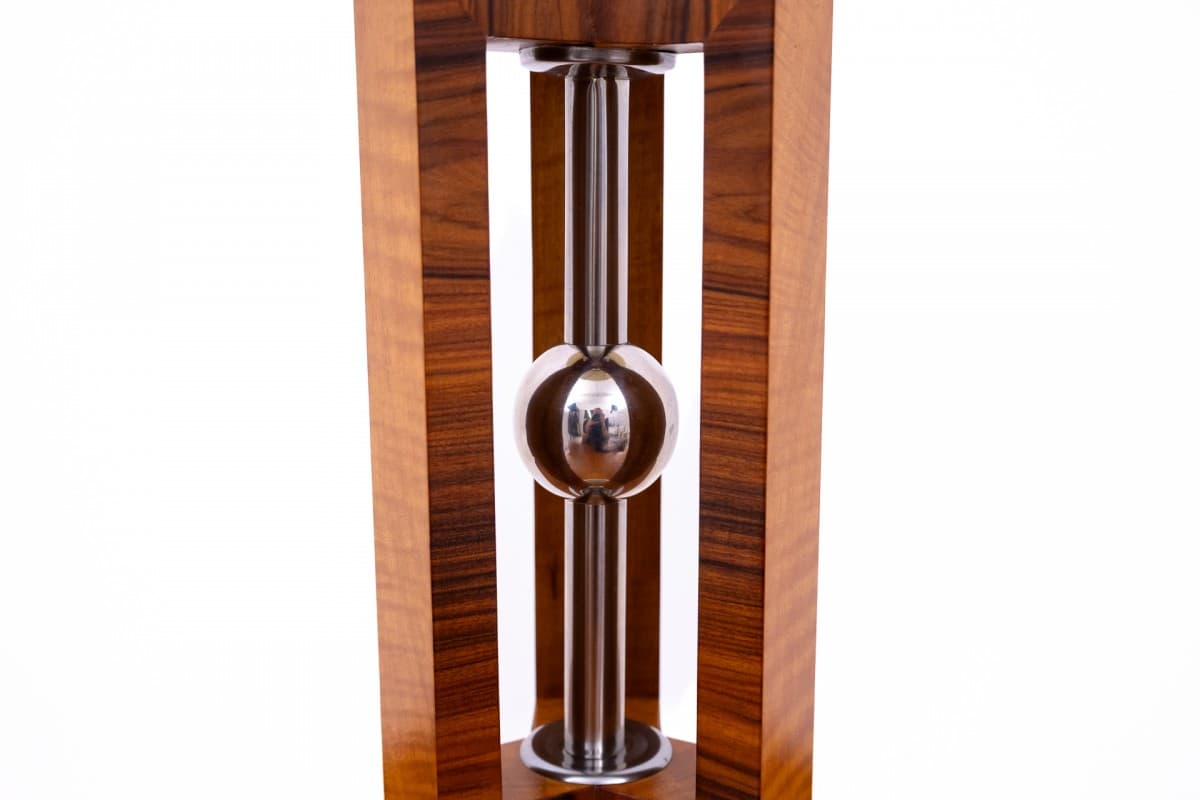 Lampa stołowa Art Deco, brązowy beżowy srebrny, orzech szkło stal chrom, Polska, lata 50. - 355974