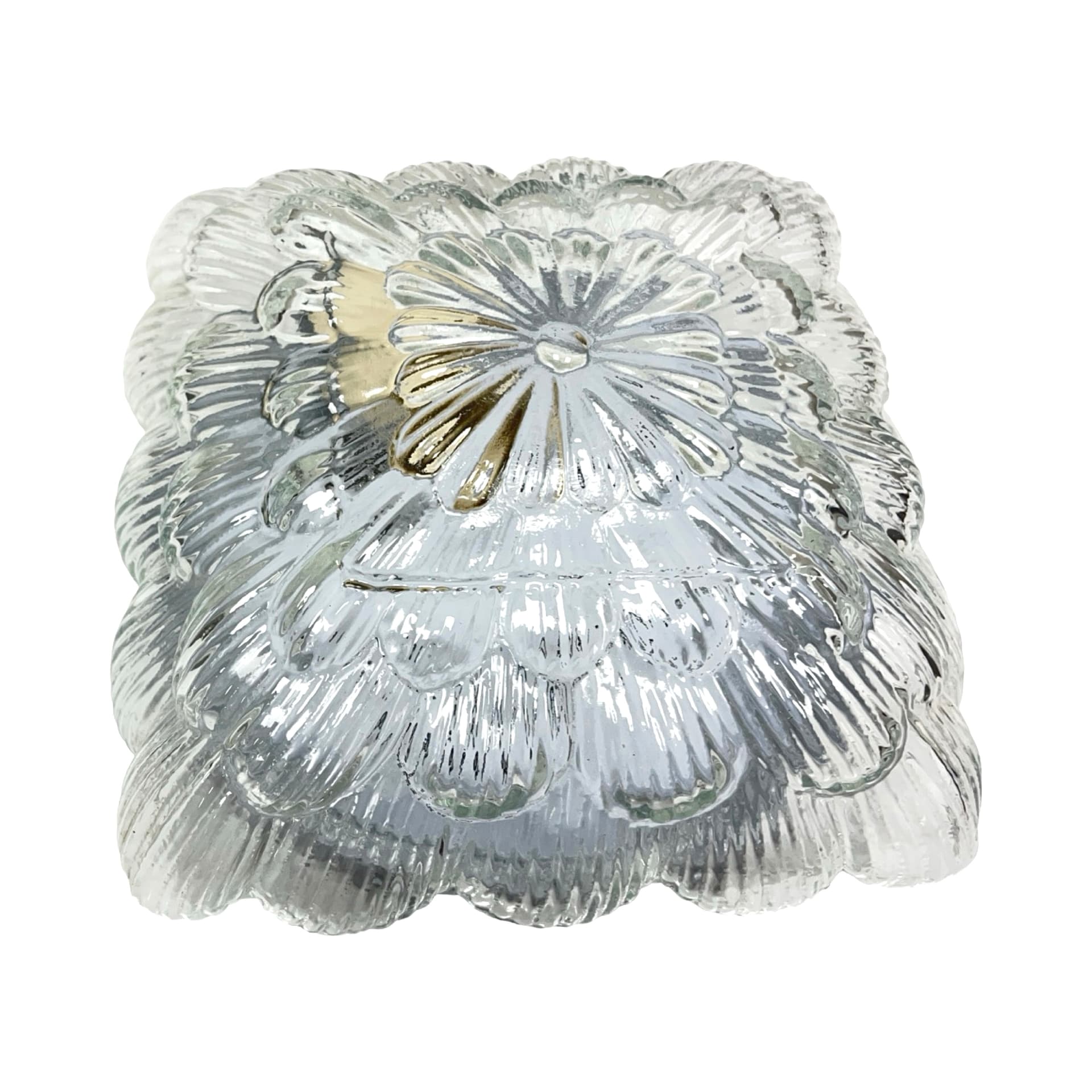 Plafon Bonalux, szkło transparentne zielone, metal srebrny, Niemcy, lata 80. - 356107