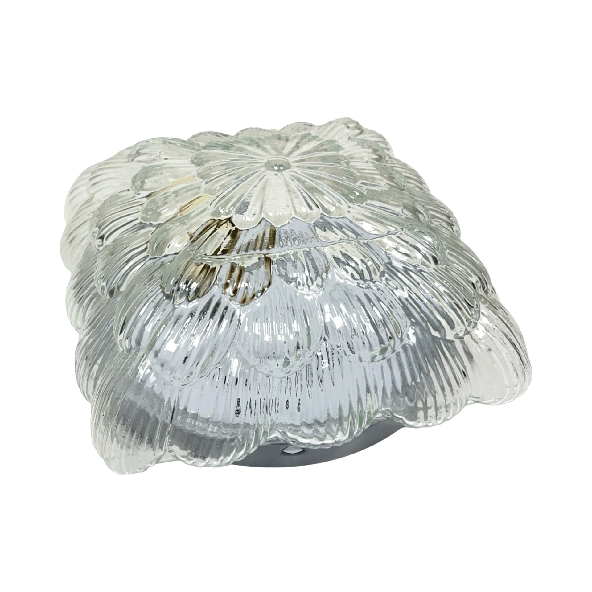 Plafon Bonalux, szkło transparentne zielone, metal srebrny, Niemcy, lata 80. - 356109