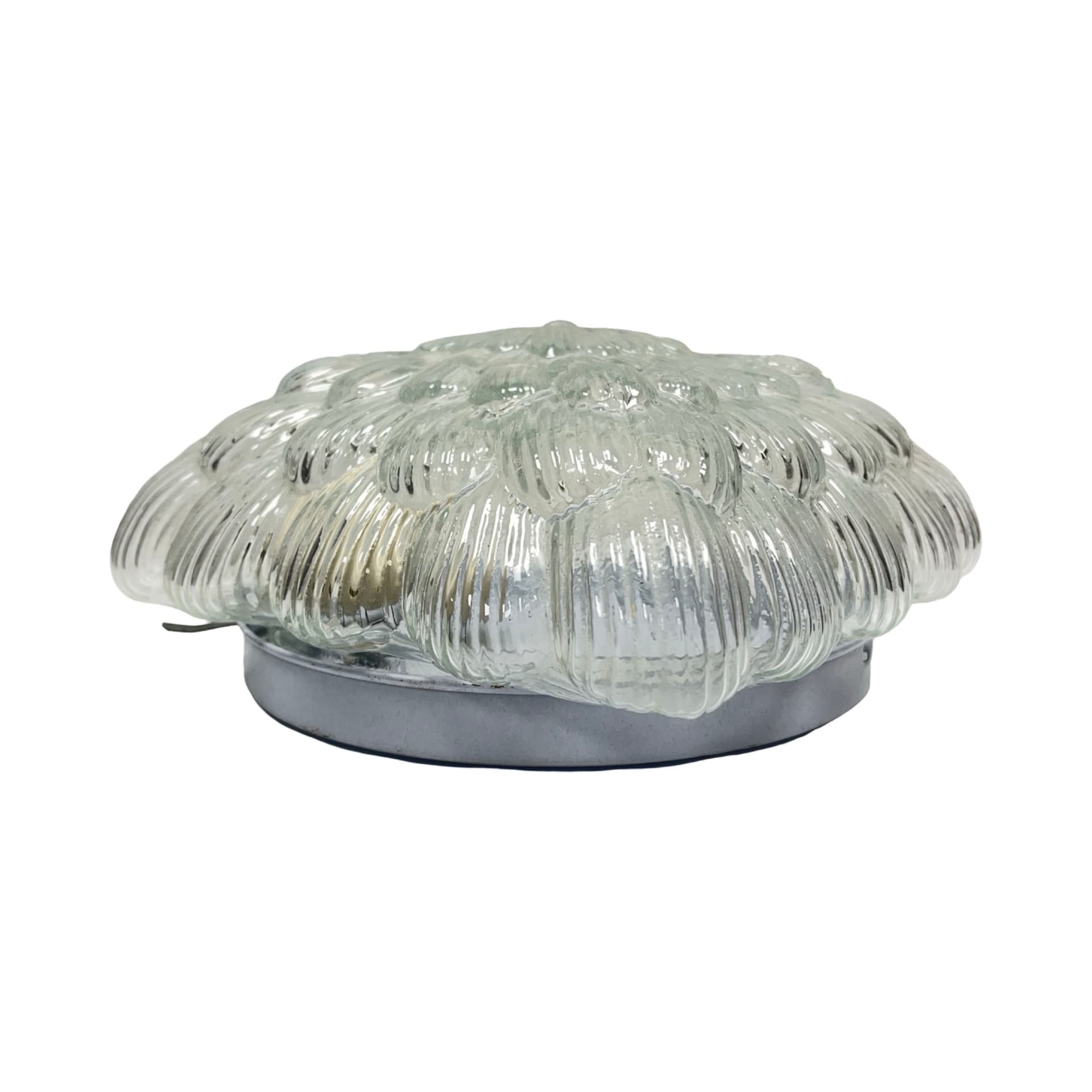 Plafon Bonalux, szkło transparentne zielone, metal srebrny, Niemcy, lata 80. - 356104