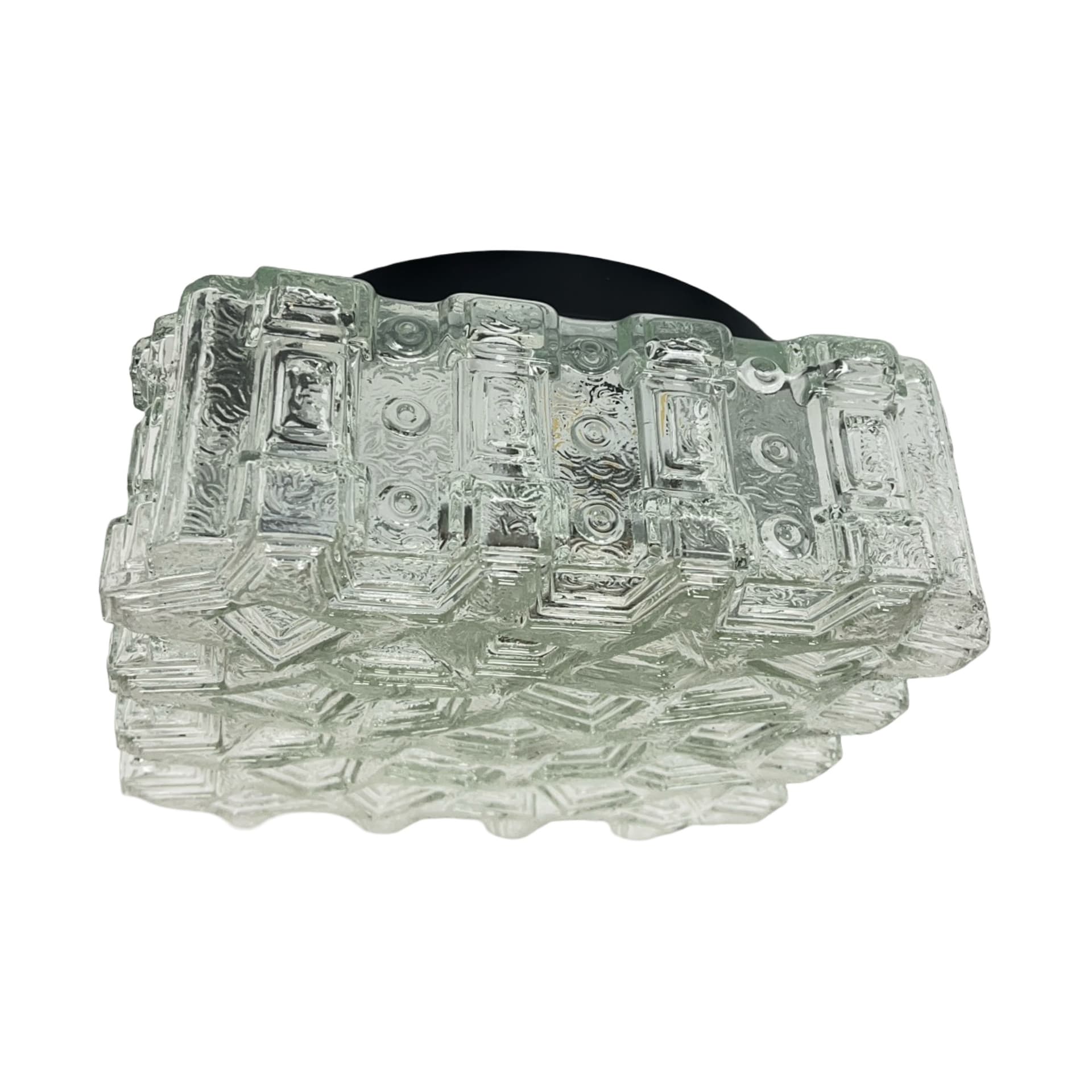 Plafon 65262, transparentne szkło, metal czarny, Hillebrand, Niemcy, lata 70.