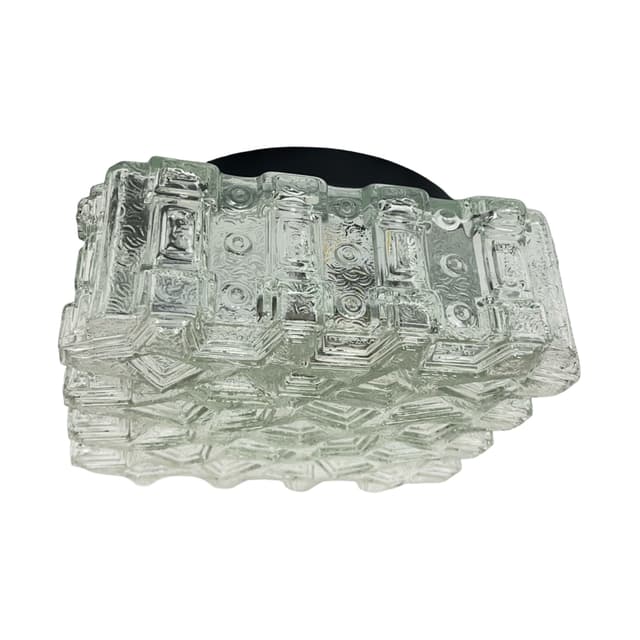 Plafon 65262, transparentne szkło, metal czarny, Hillebrand, Niemcy, lata 70. - WYMIARY