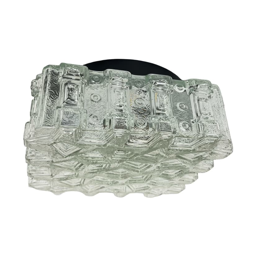Plafon 65262, transparentne szkło, metal czarny, Hillebrand, Niemcy, lata 70.