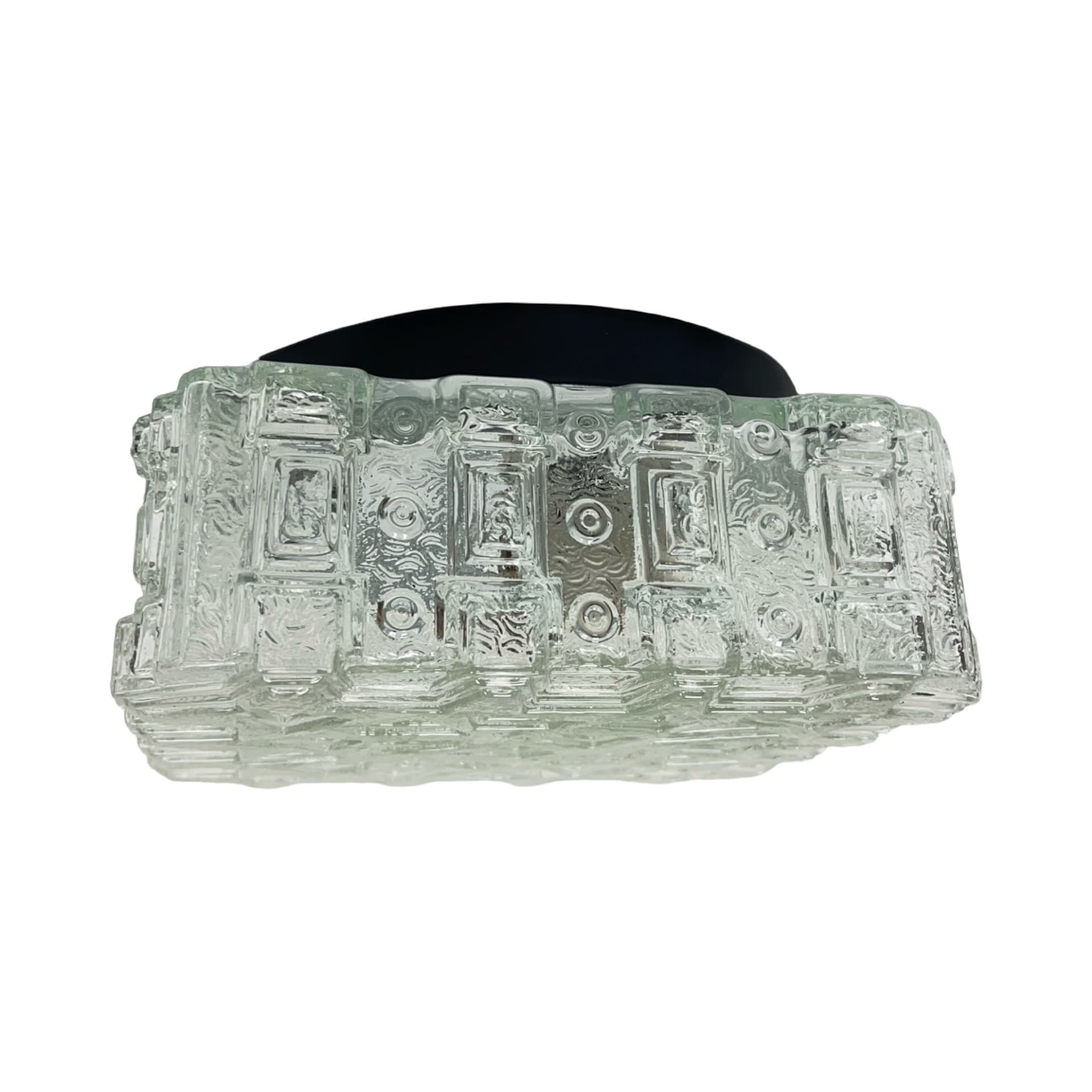 Plafon 65262, transparentne szkło, metal czarny, Hillebrand, Niemcy, lata 70. - 356147