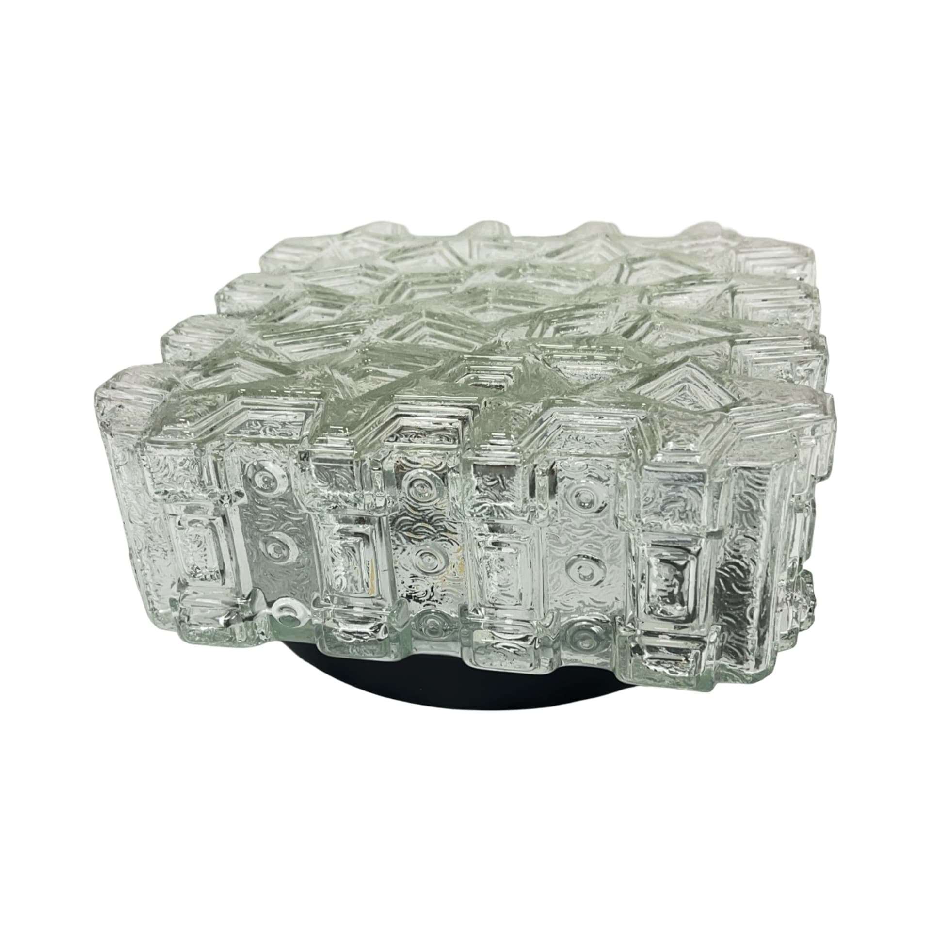 Plafon 65262, transparentne szkło, metal czarny, Hillebrand, Niemcy, lata 70. - 356150