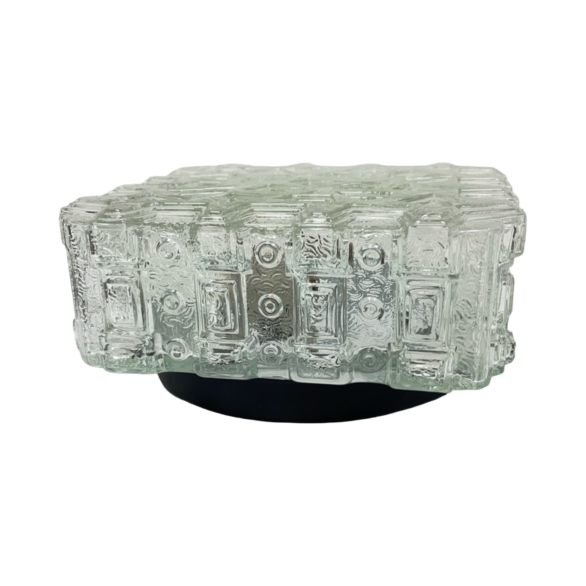 Plafon 65262, transparentne szkło, metal czarny, Hillebrand, Niemcy, lata 70. - 356148
