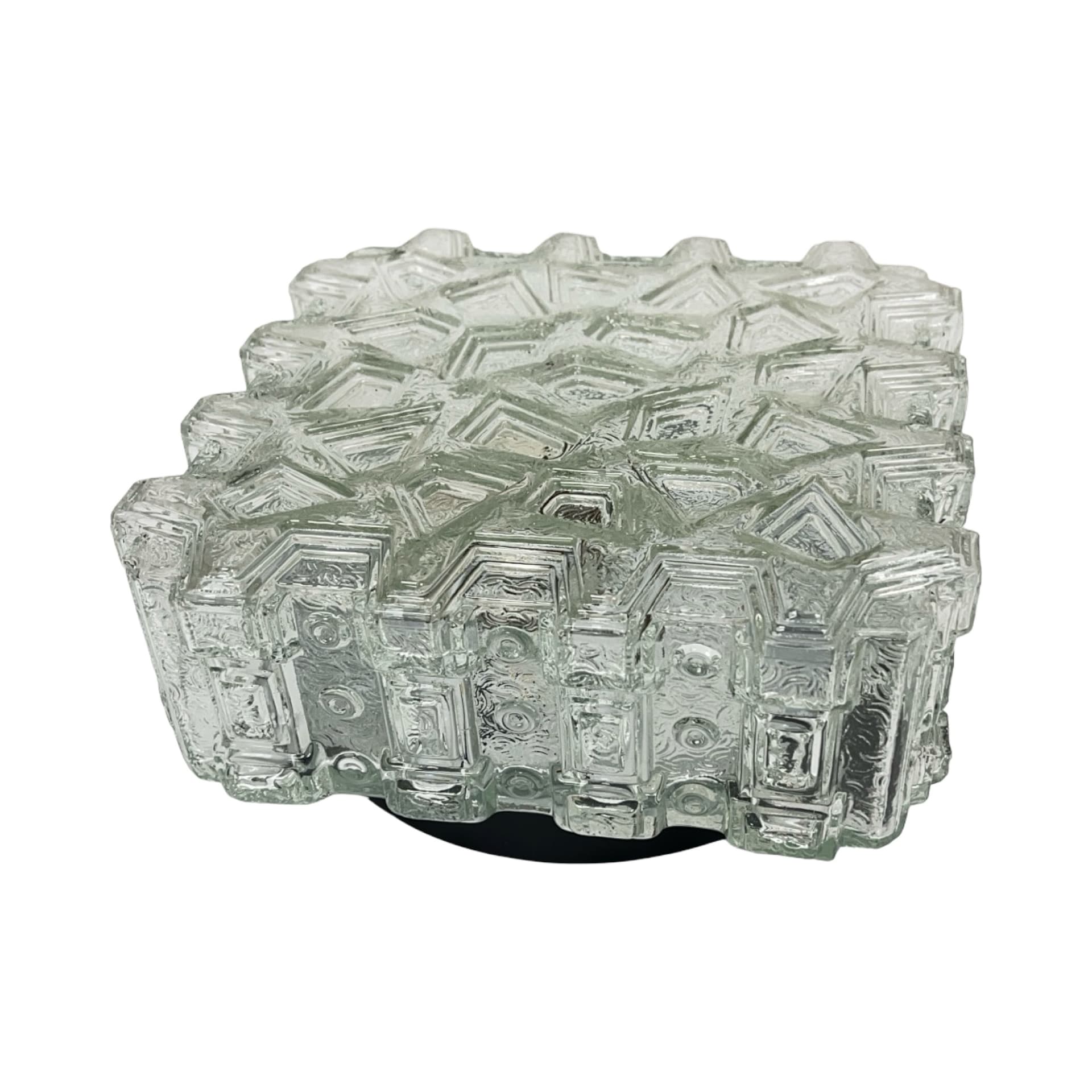 Plafon 65262, transparentne szkło, metal czarny, Hillebrand, Niemcy, lata 70. - 356151