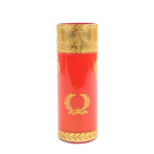 Wazon Napoleon III, czerwony kryształ, złocenie, Baccarat, Francja, początek XX w. - WYMIARY