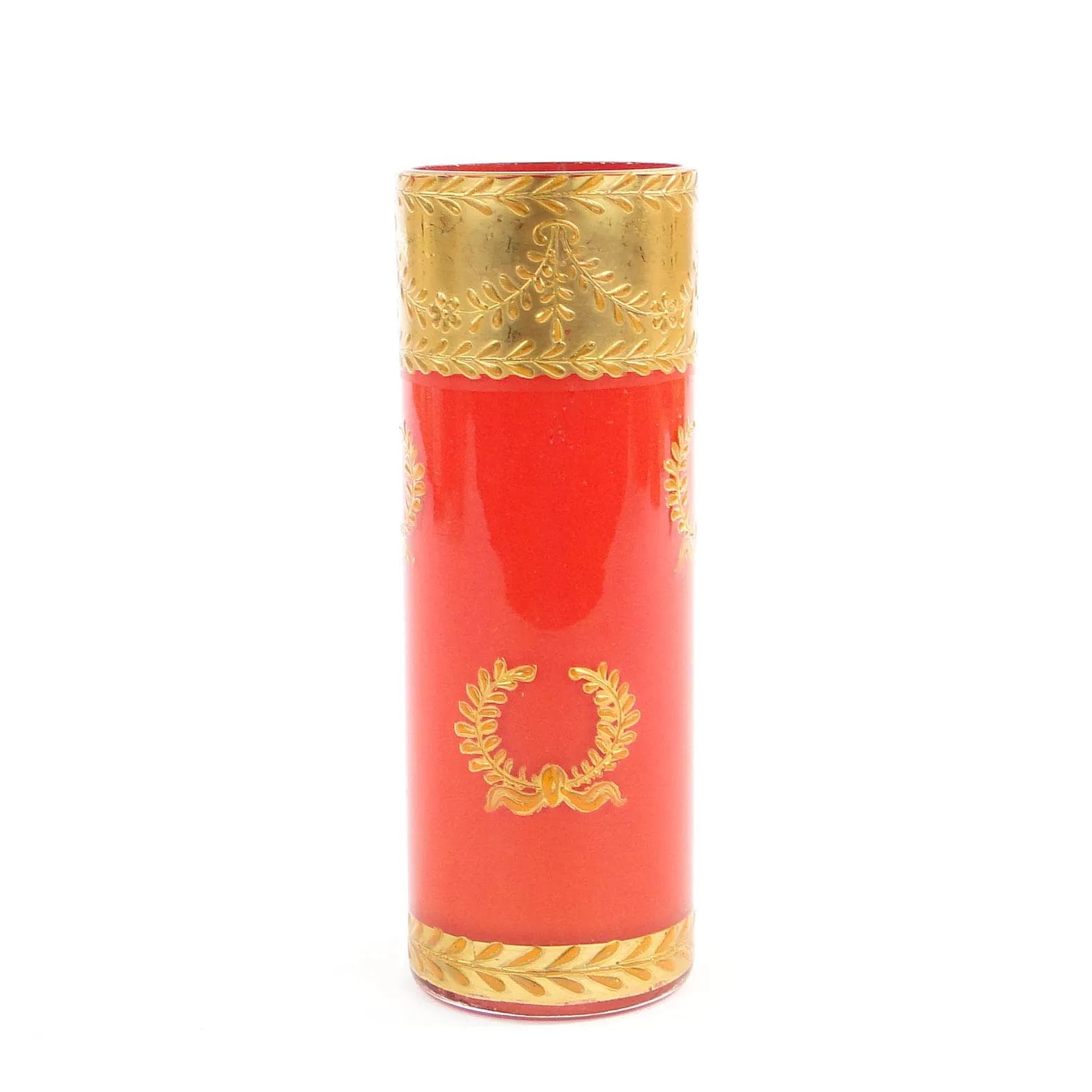 Wazon Napoleon III, czerwony kryształ, złocenie, Baccarat, Francja, początek XX w. - 356181