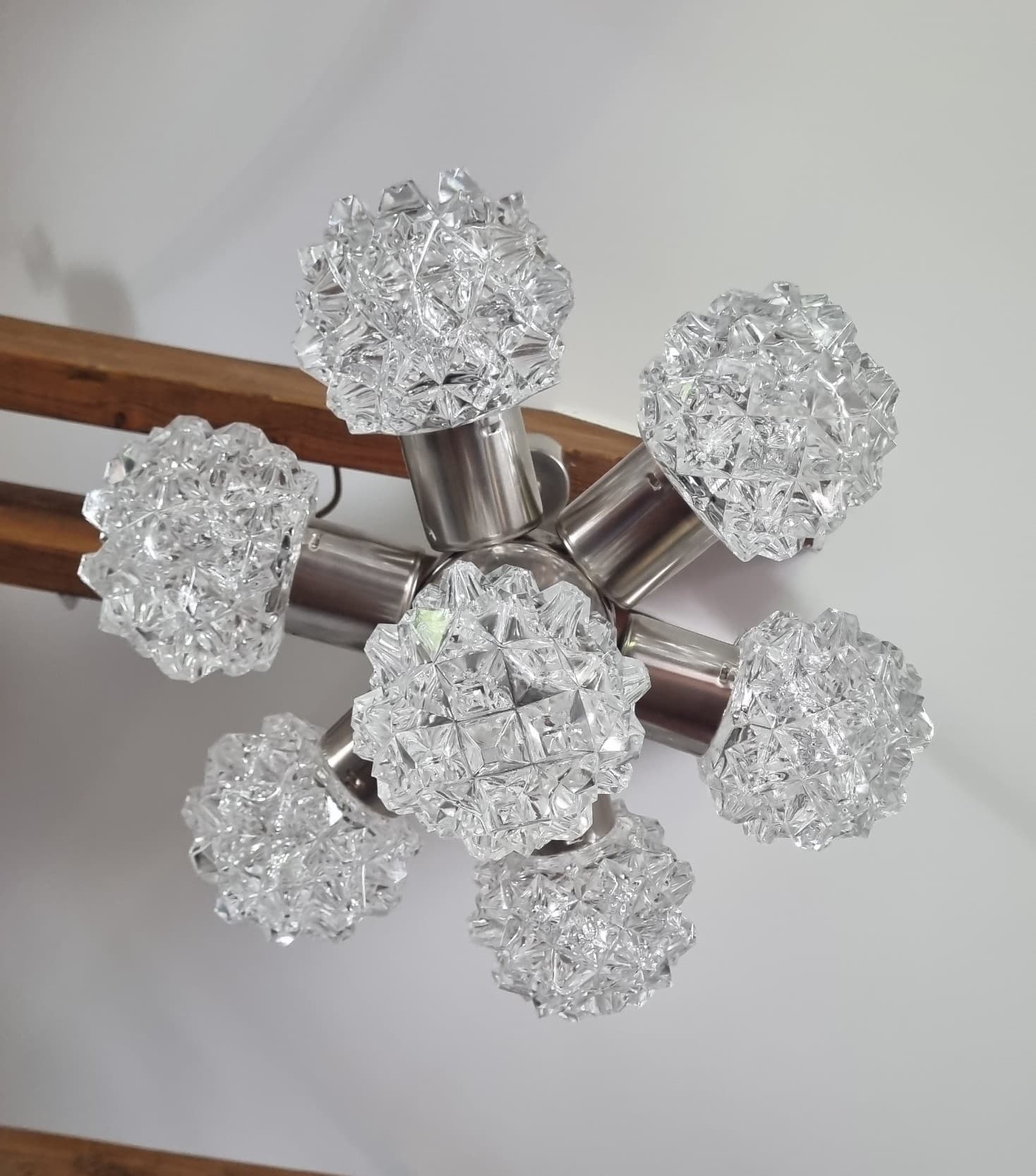 Chandelier, transparent glass, silver metal, Kamenický Šenov, Czechoslovakia, 1970s. - 356215