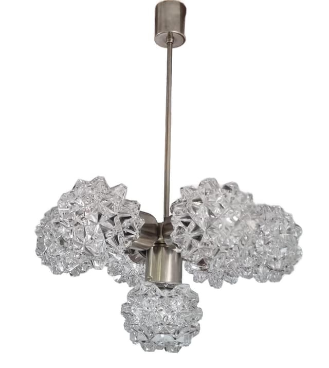 Chandelier, transparent glass, silver metal, Kamenický Šenov, Czechoslovakia, 1970s. - DIMENSION
