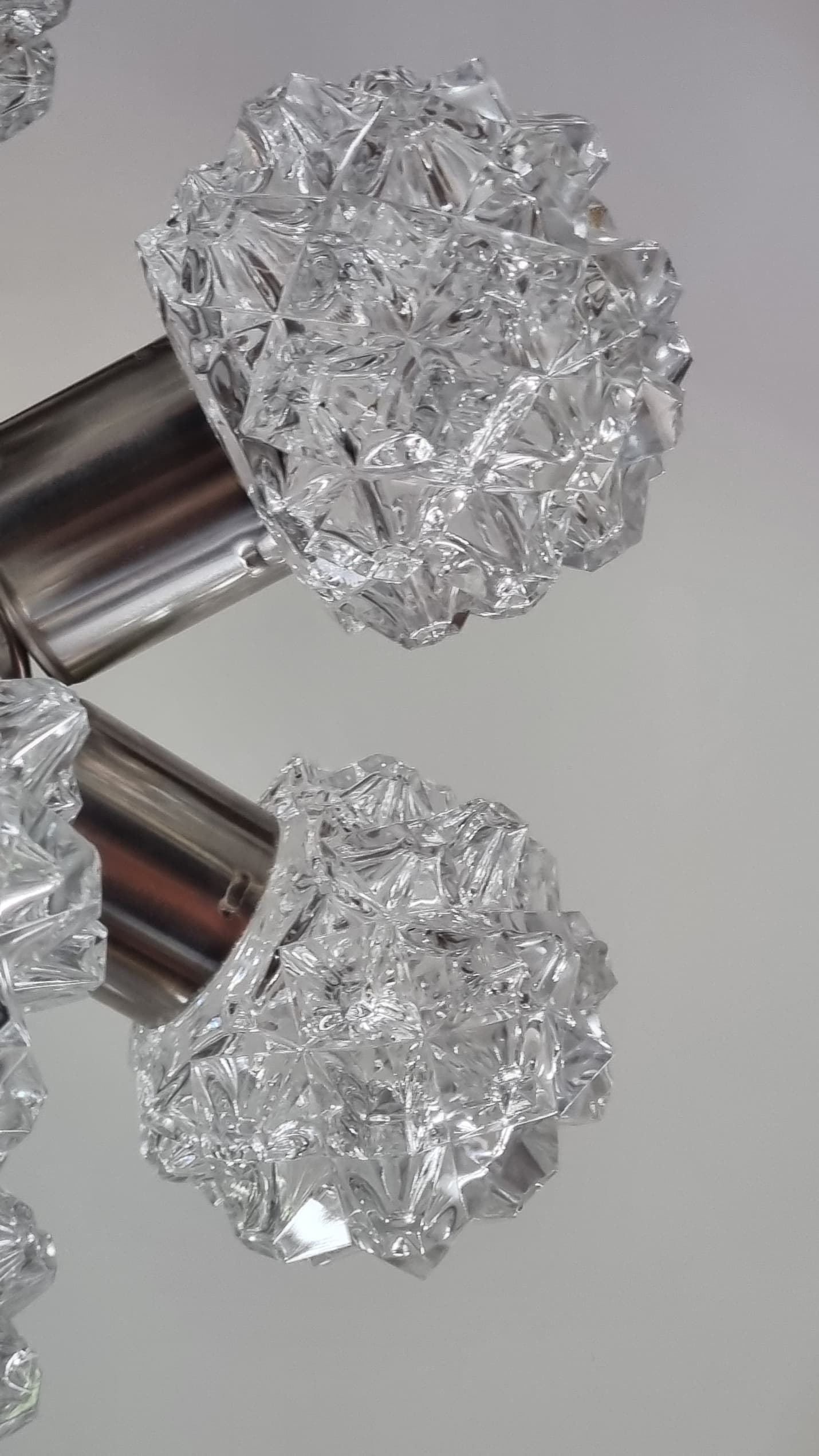 Chandelier, transparent glass, silver metal, Kamenický Šenov, Czechoslovakia, 1970s. - 356219