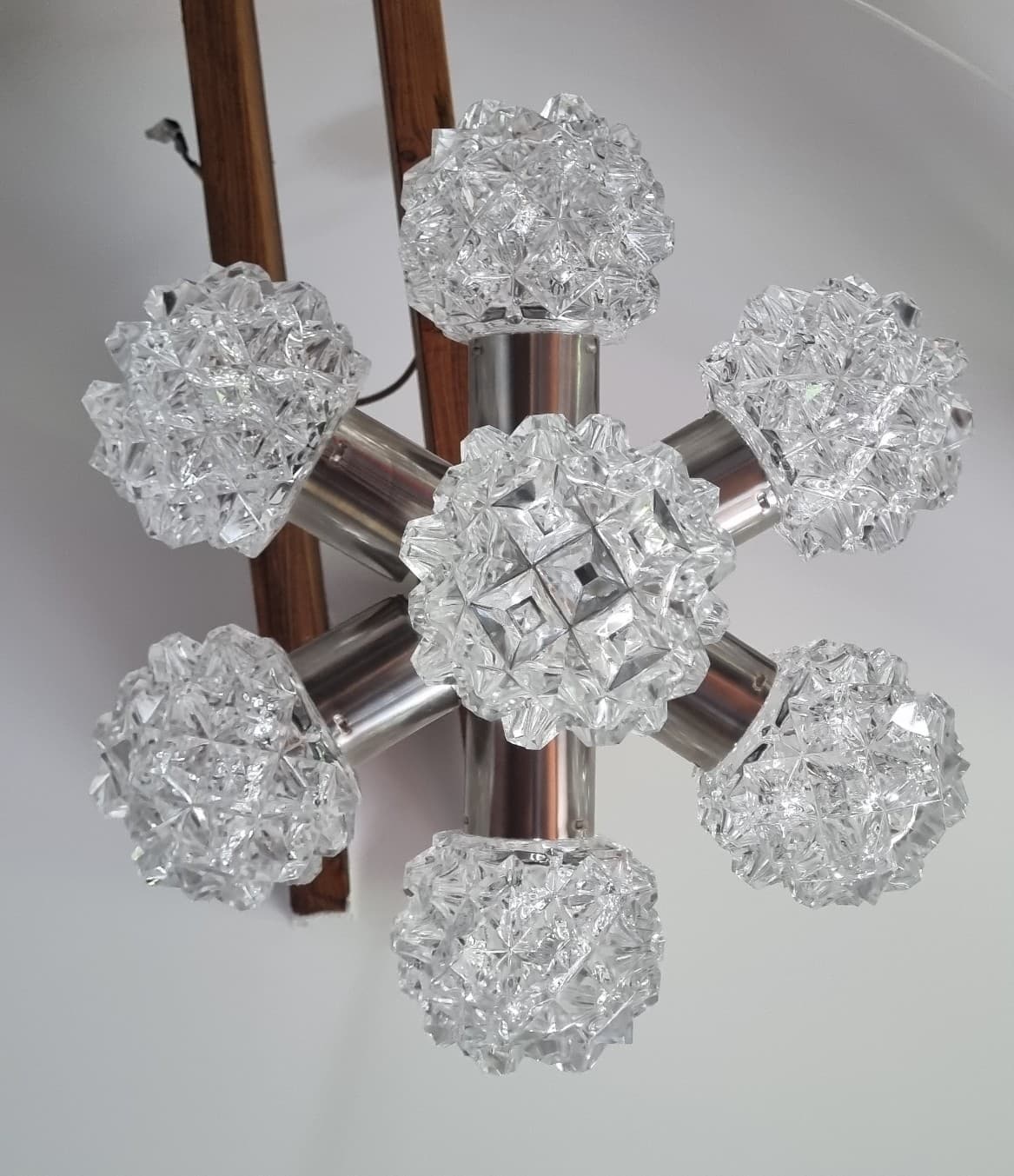 Chandelier, transparent glass, silver metal, Kamenický Šenov, Czechoslovakia, 1970s. - 356214