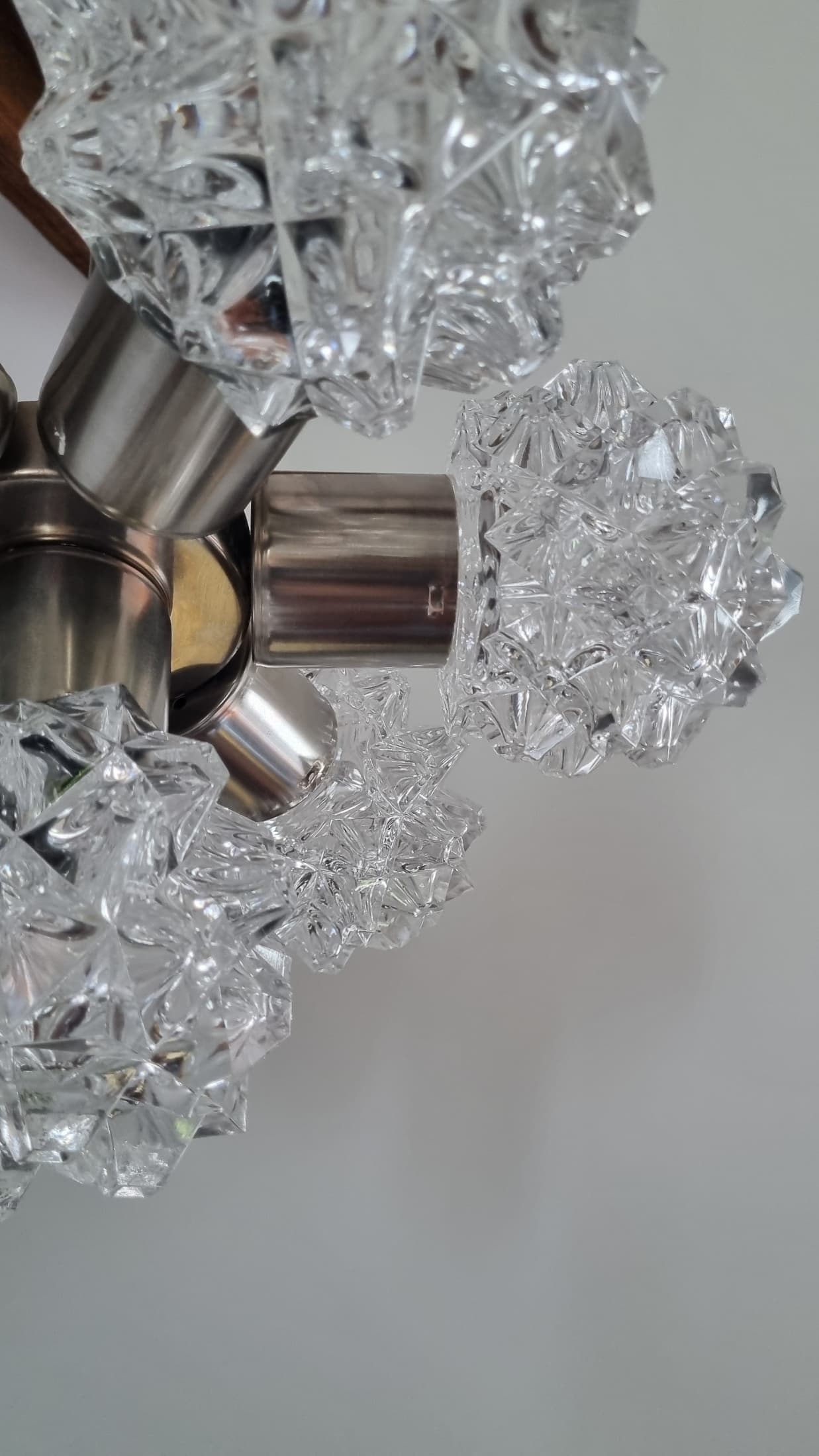 Chandelier, transparent glass, silver metal, Kamenický Šenov, Czechoslovakia, 1970s. - 356220