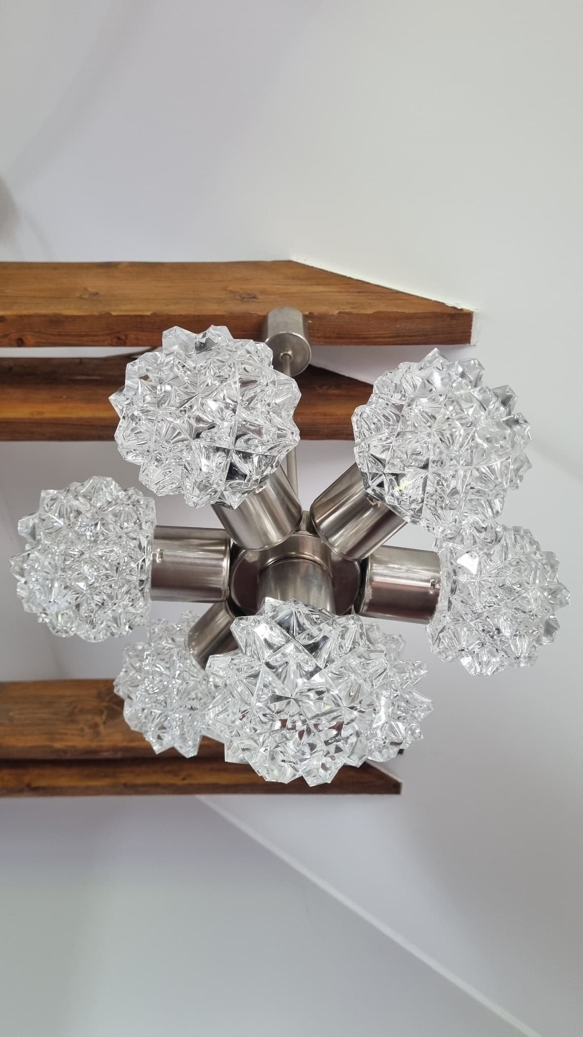 Chandelier, transparent glass, silver metal, Kamenický Šenov, Czechoslovakia, 1970s. - 356218