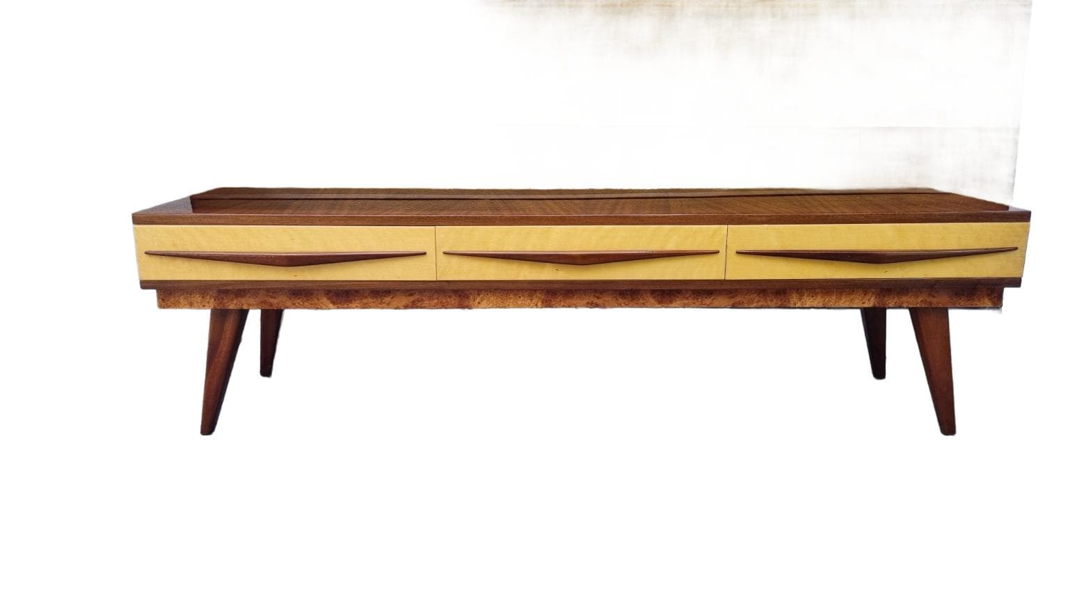 Lowboard, mid-century modern, brązowy, dąb, Polska, lata 60.
