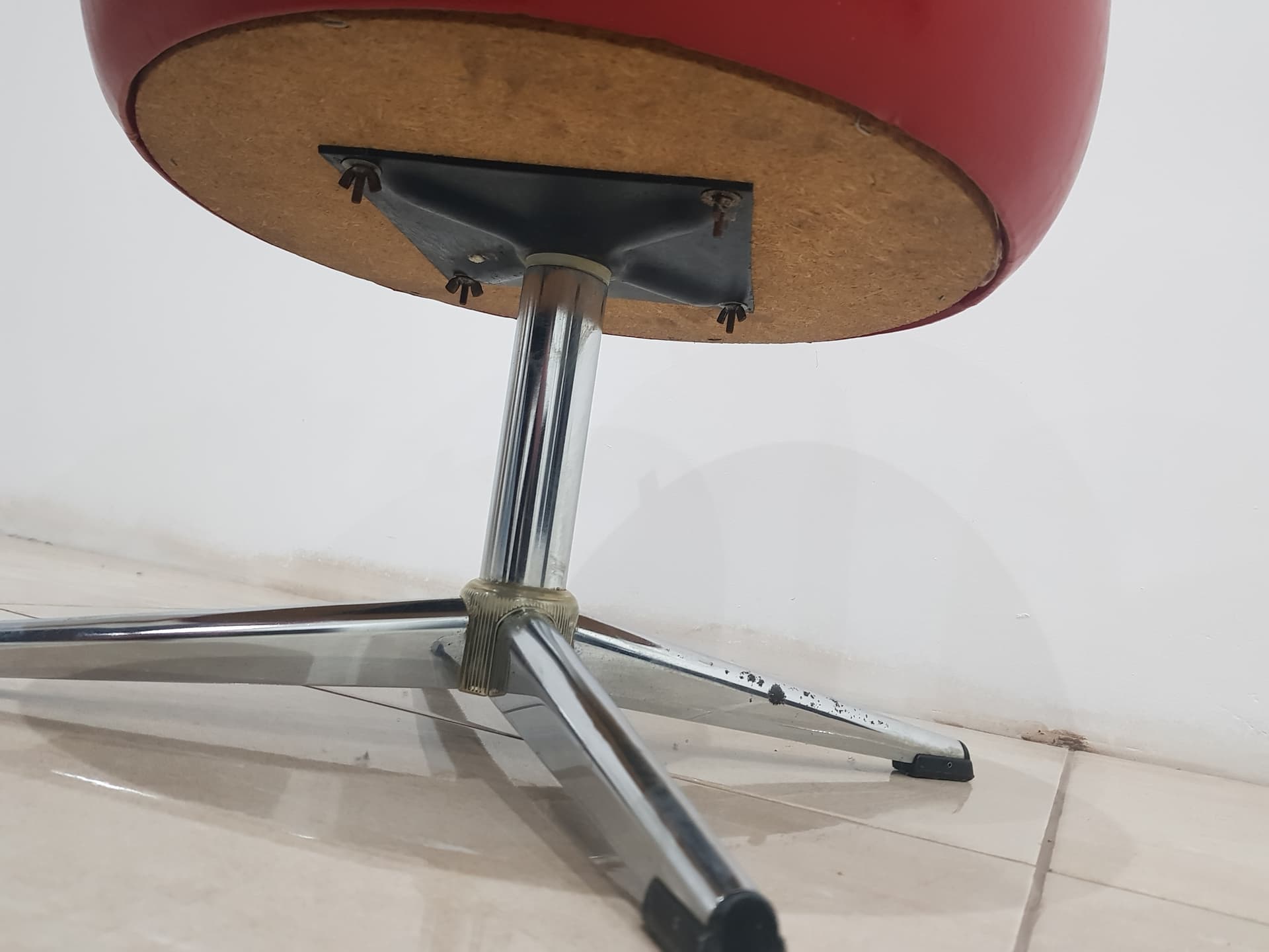 Pouf with storage, red vinyl, chrome, Germany, 1960s - 356267