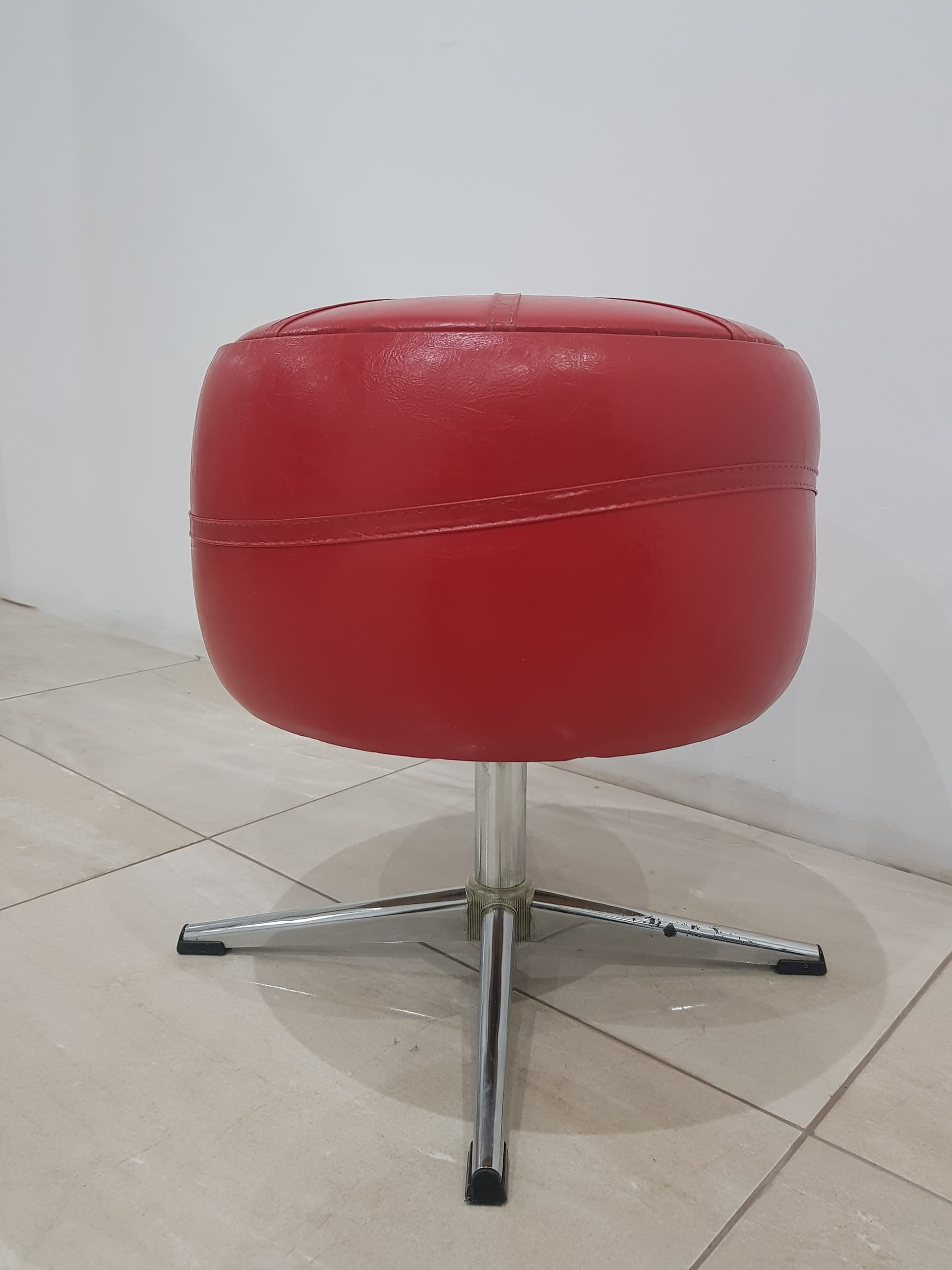 Pouf with storage, red vinyl, chrome, Germany, 1960s - 356265