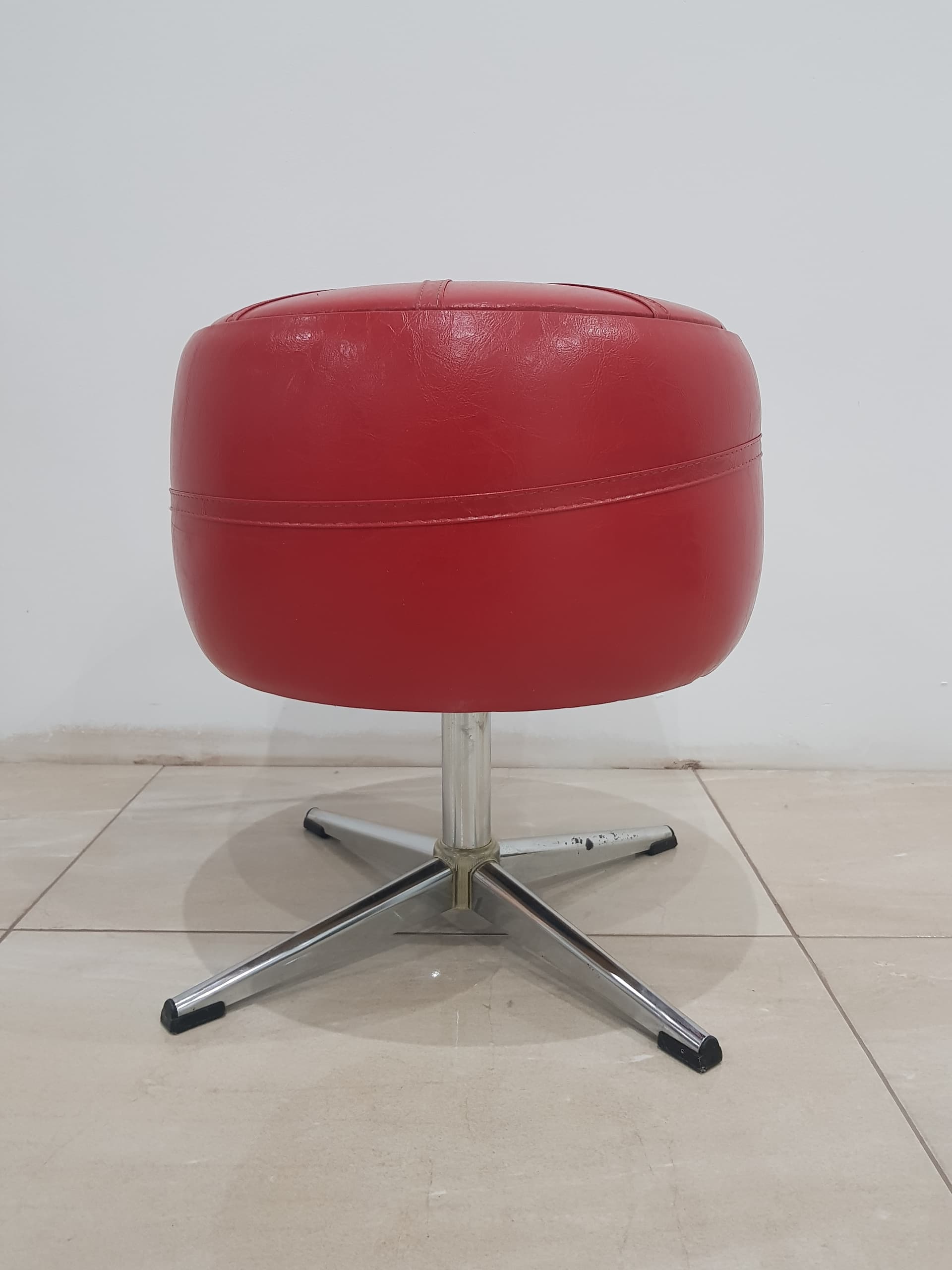 Pouf with storage, red vinyl, chrome, Germany, 1960s - 356263