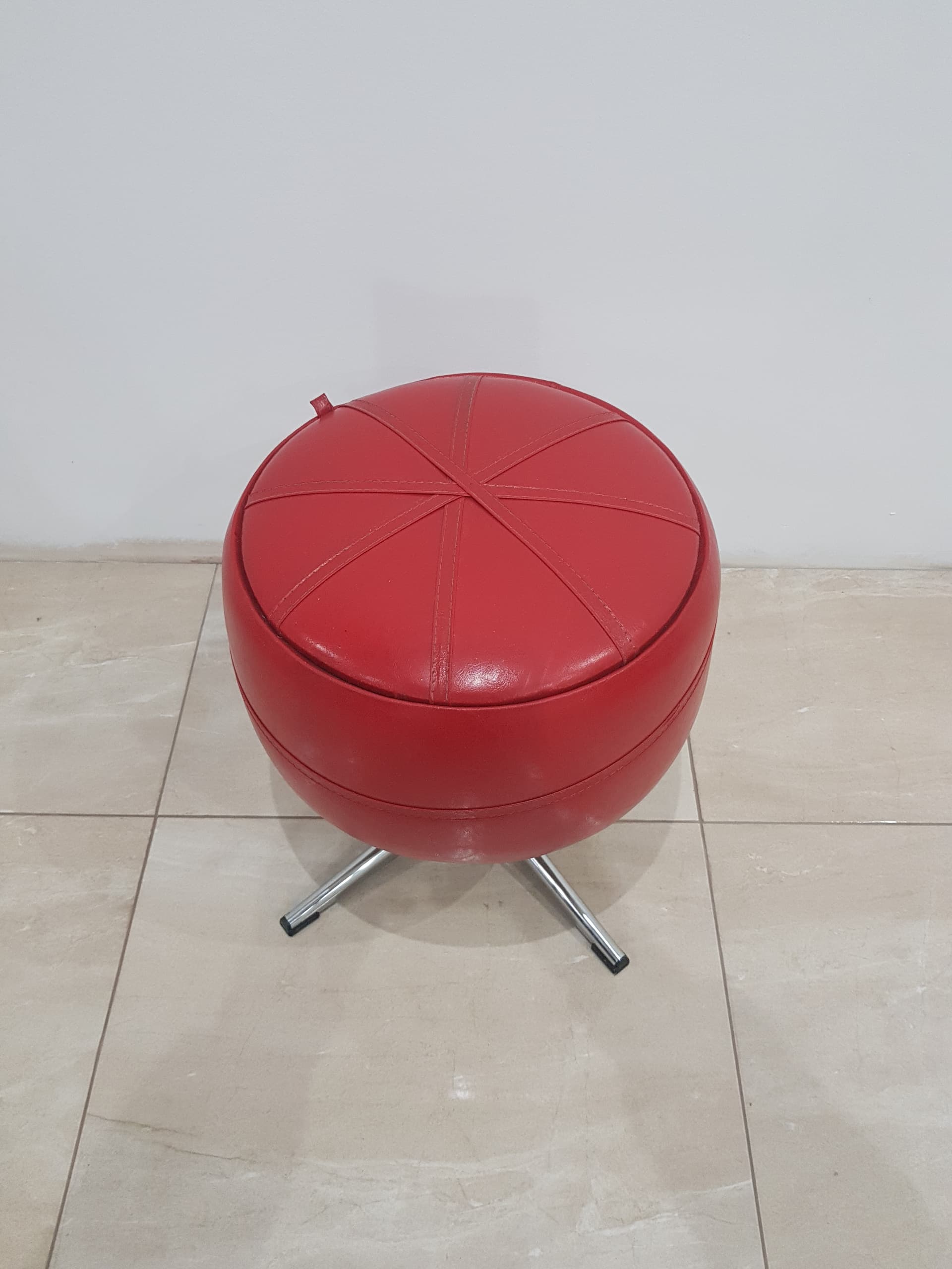 Pouf with storage, red vinyl, chrome, Germany, 1960s - 356271