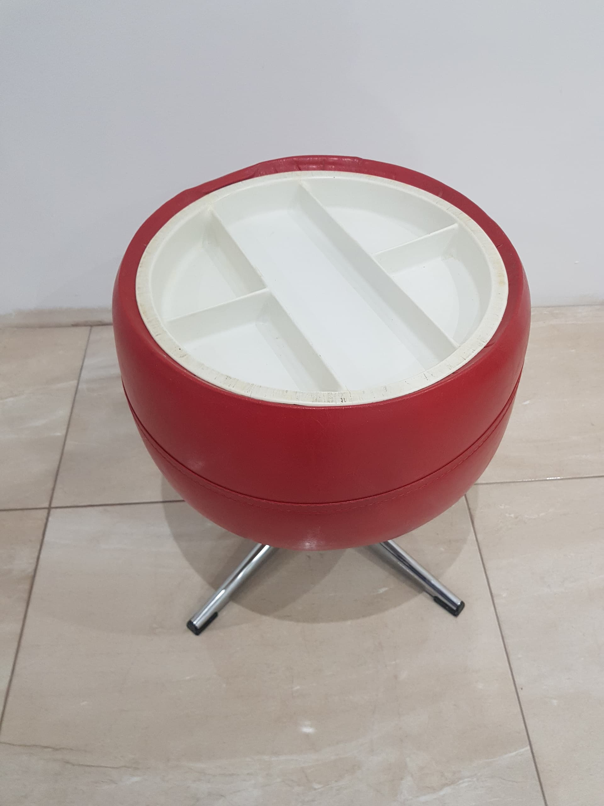 Pouf with storage, red vinyl, chrome, Germany, 1960s - 356269