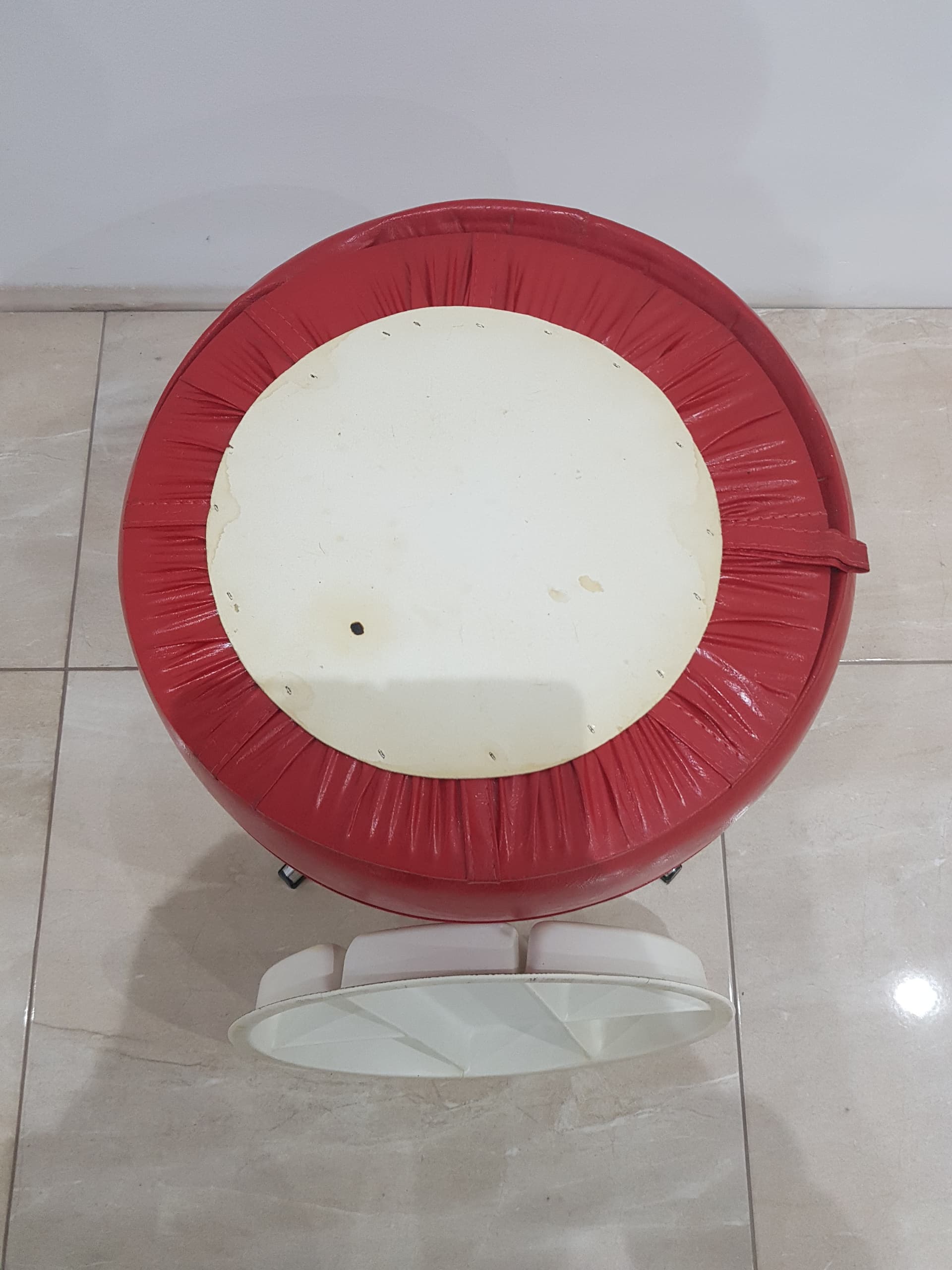 Pouf with storage, red vinyl, chrome, Germany, 1960s - 356266