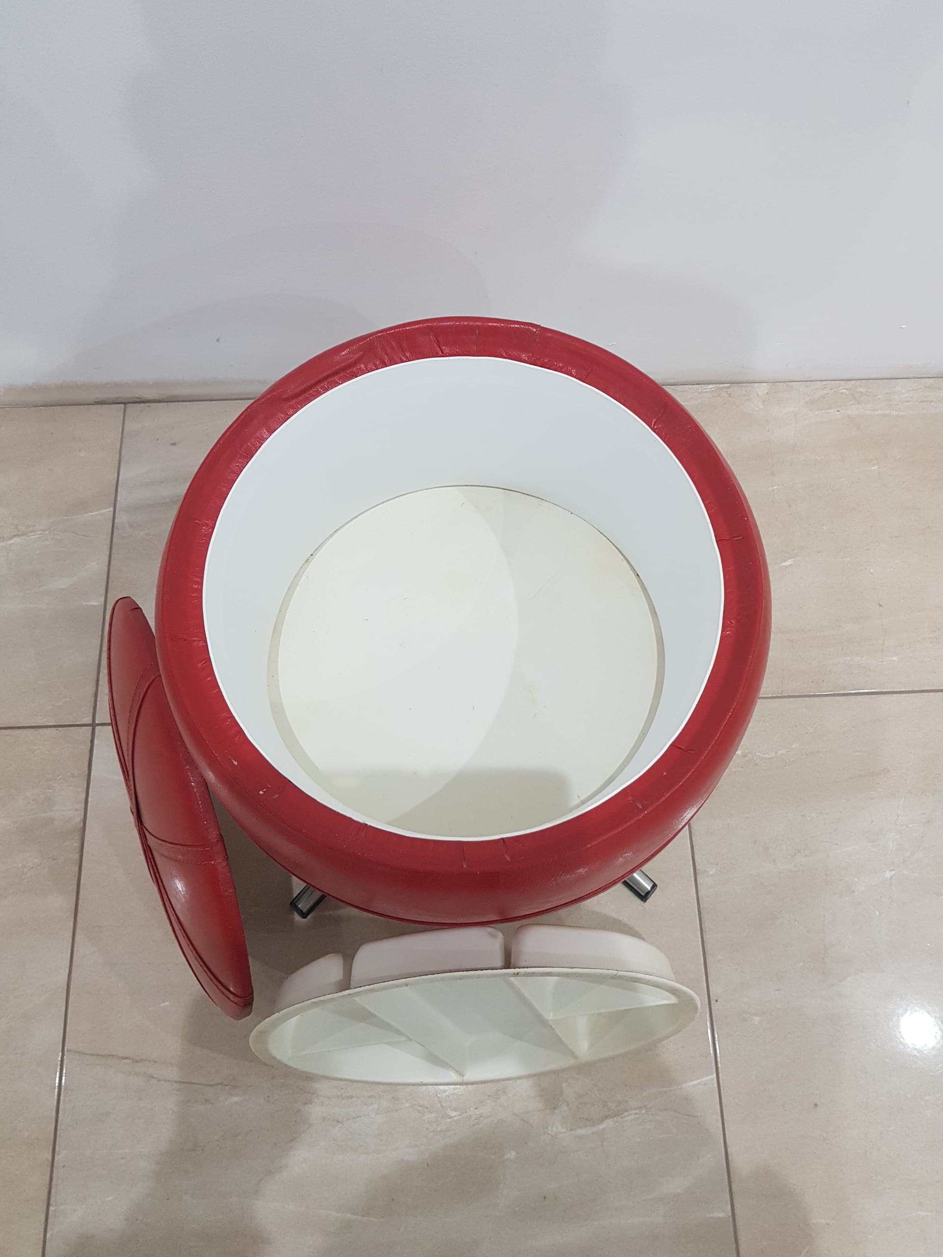 Pouf with storage, red vinyl, chrome, Germany, 1960s - 356270