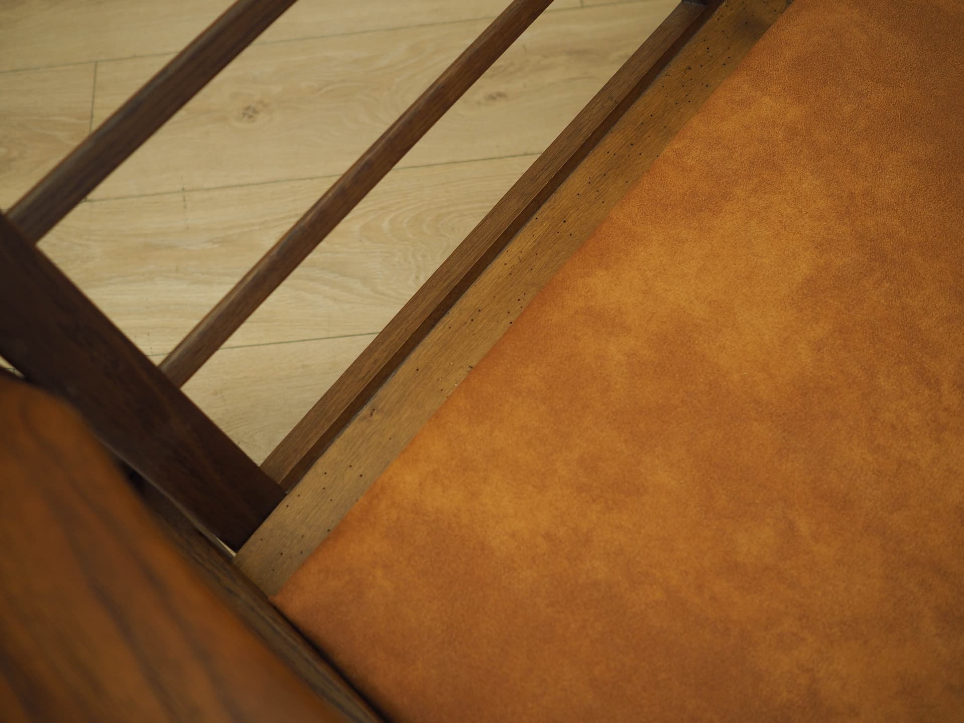 Two-seater sofa, brown, oak, genuine leather, Denmark, 1960s. - 356284