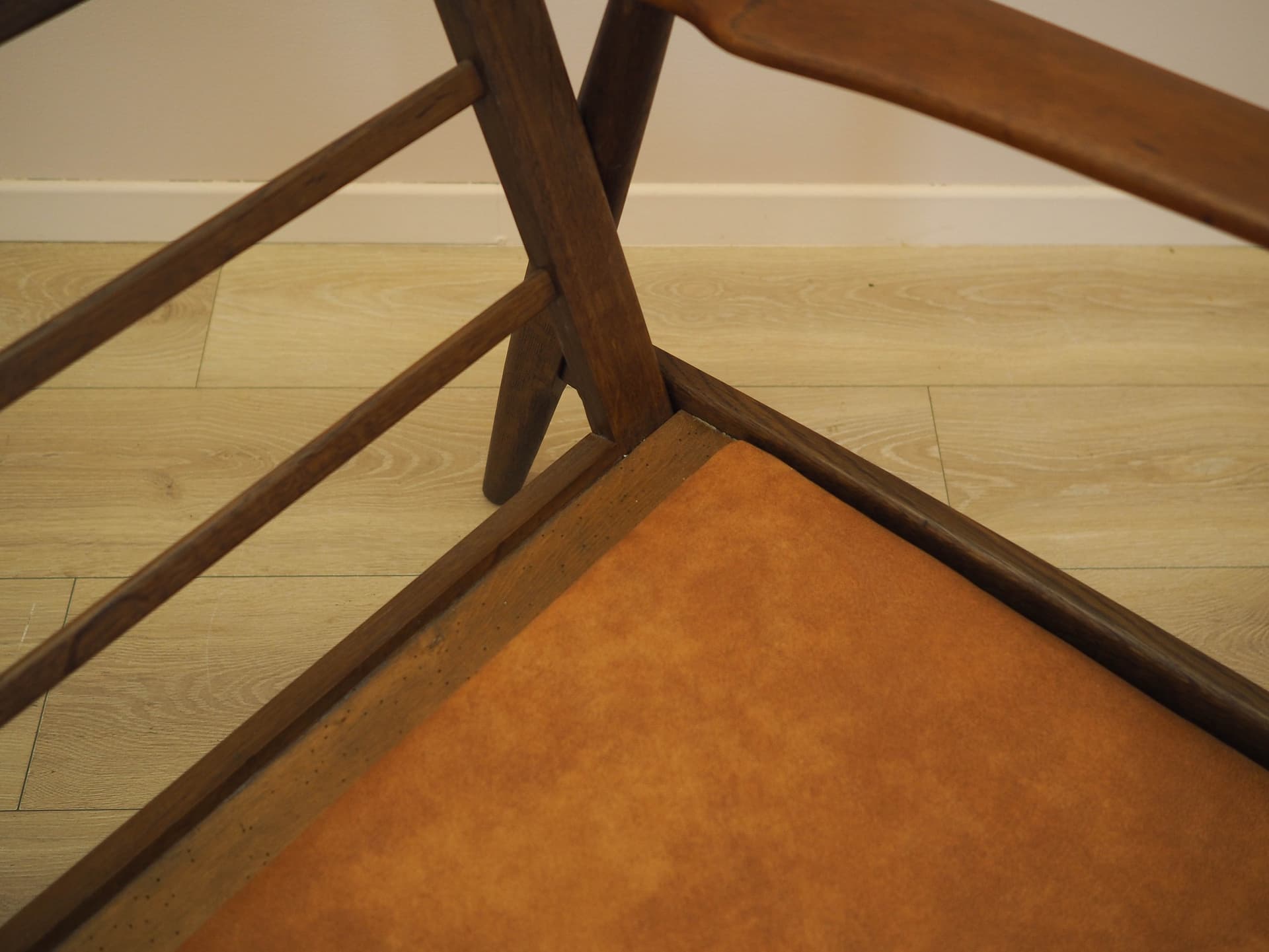 Two-seater sofa, brown, oak, genuine leather, Denmark, 1960s. - 356286