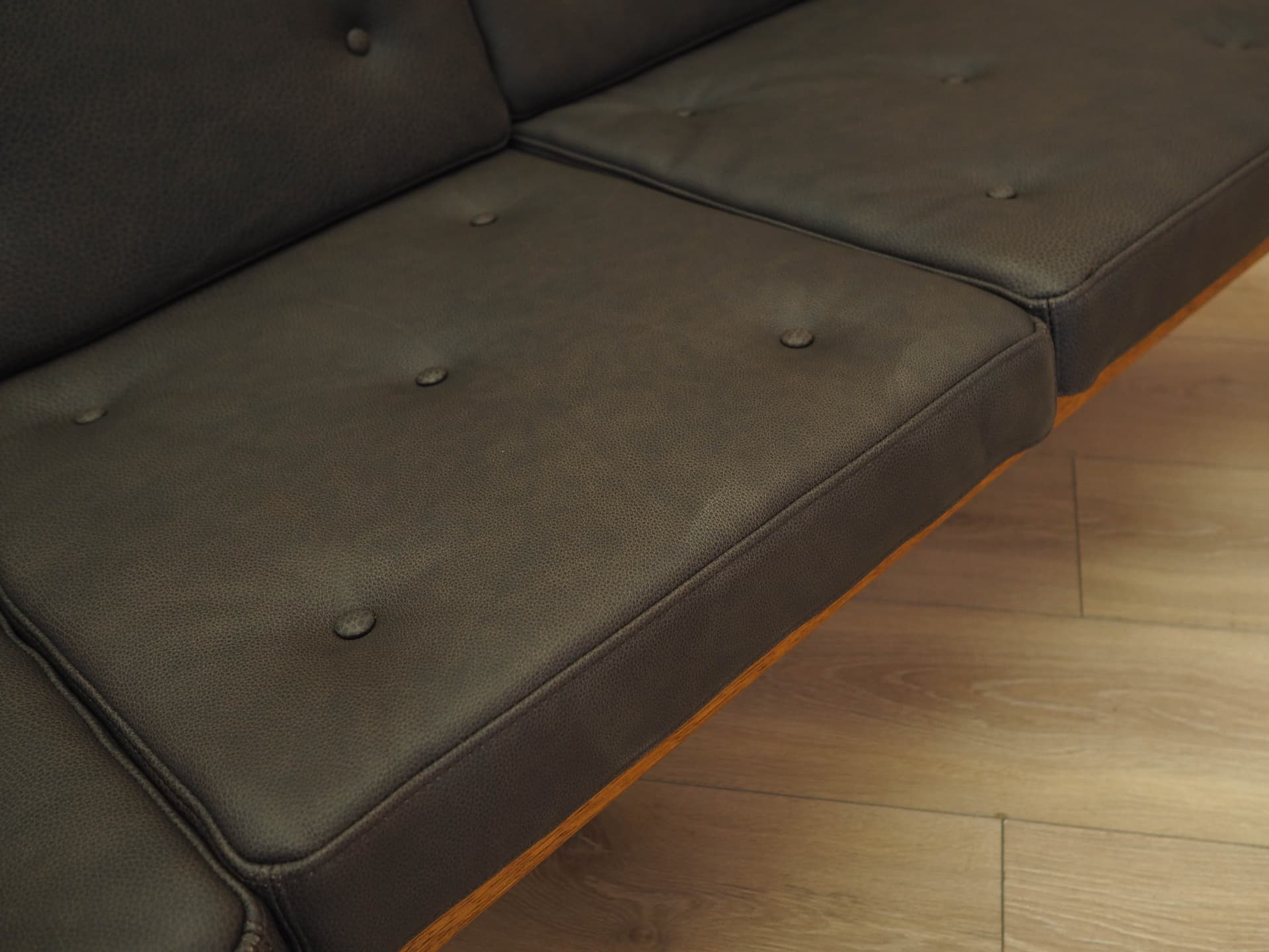 Sofa, dąb brązowy, skóra brązowa, proj. B. Petersen, Randers Møbelfabrik, Dania, lata 70. - 356324