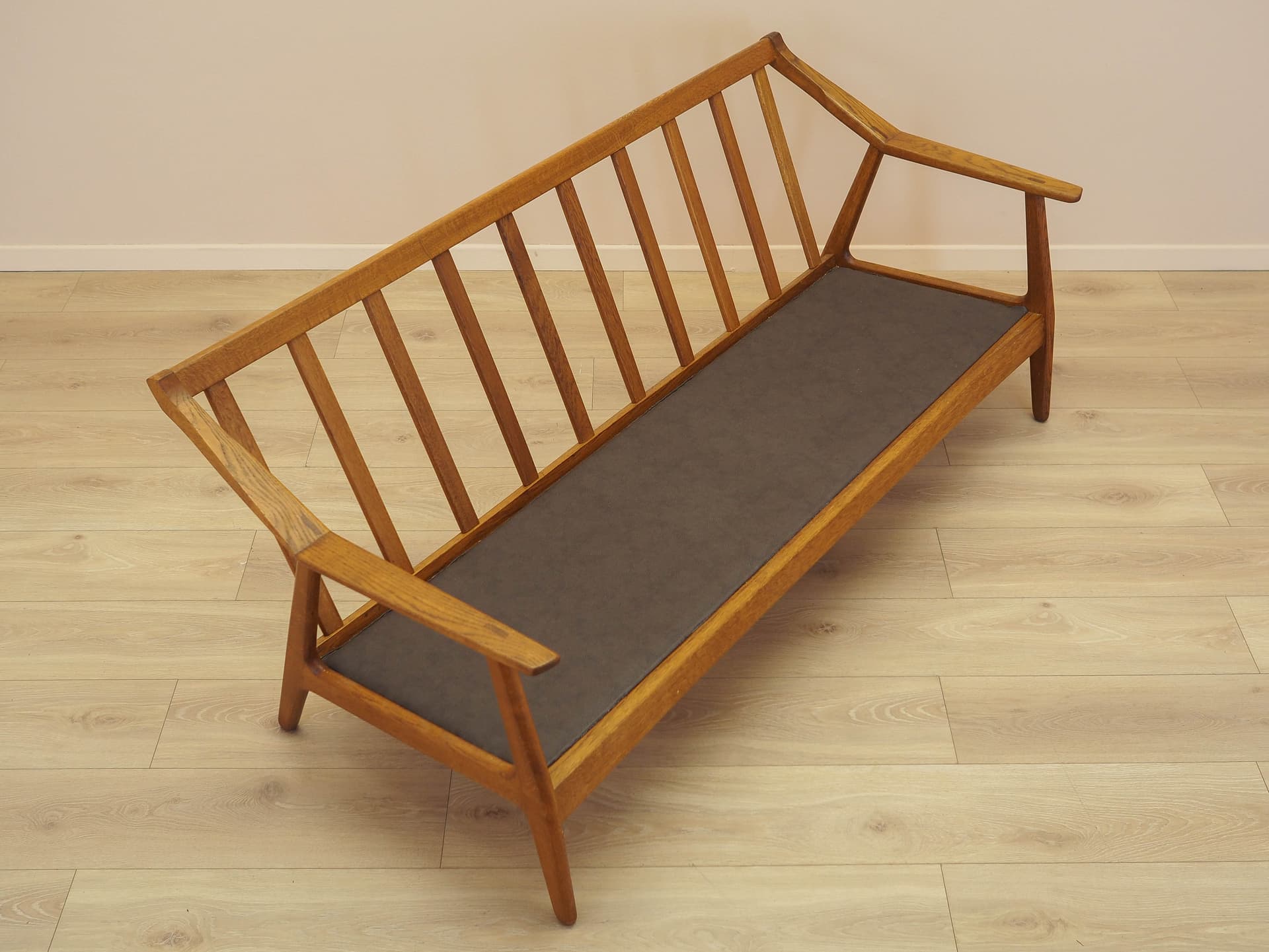 Sofa, dąb brązowy, skóra brązowa, proj. B. Petersen, Randers Møbelfabrik, Dania, lata 70. - 356330