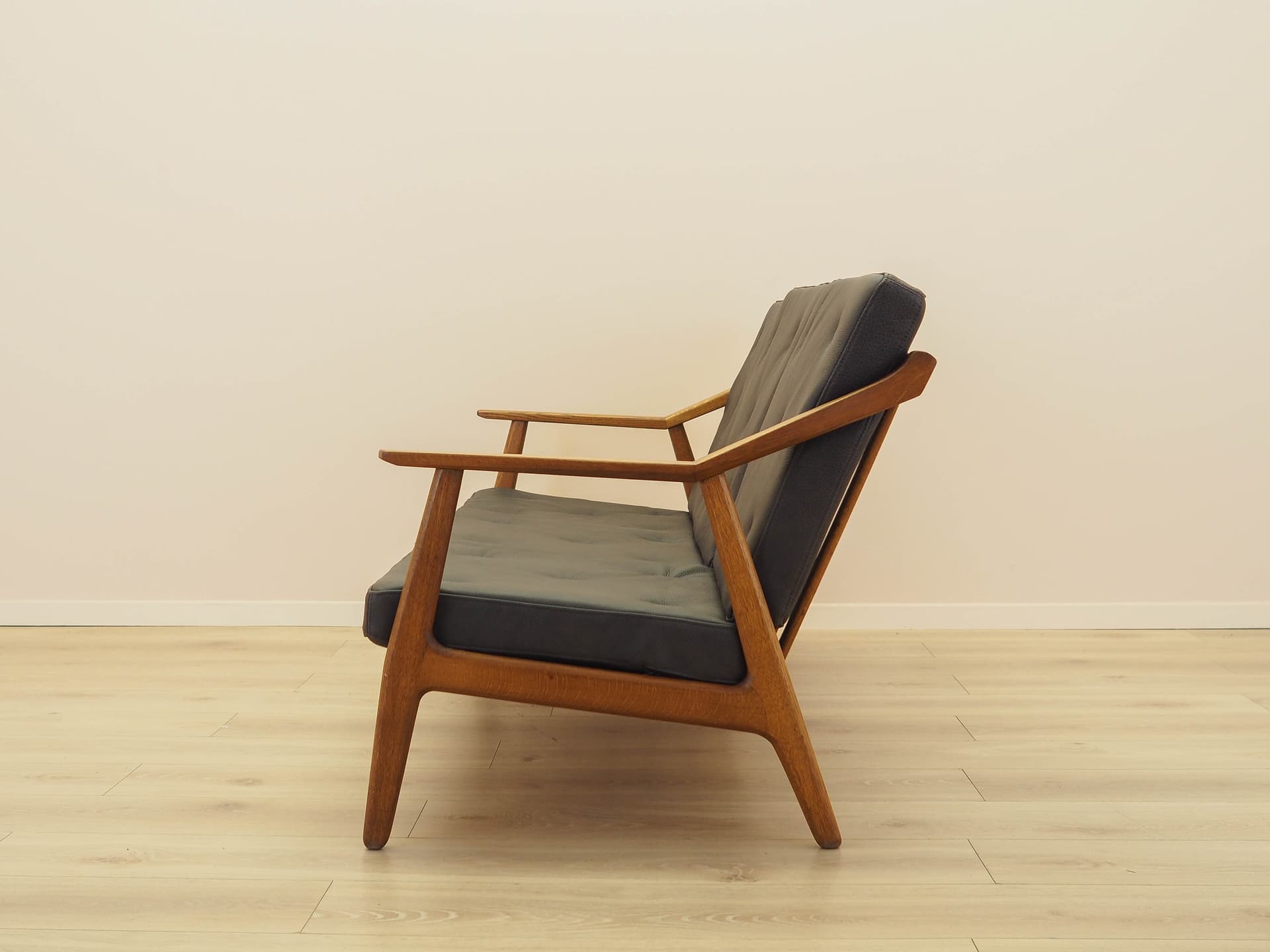 Sofa, dąb brązowy, skóra brązowa, proj. B. Petersen, Randers Møbelfabrik, Dania, lata 70. - 356318