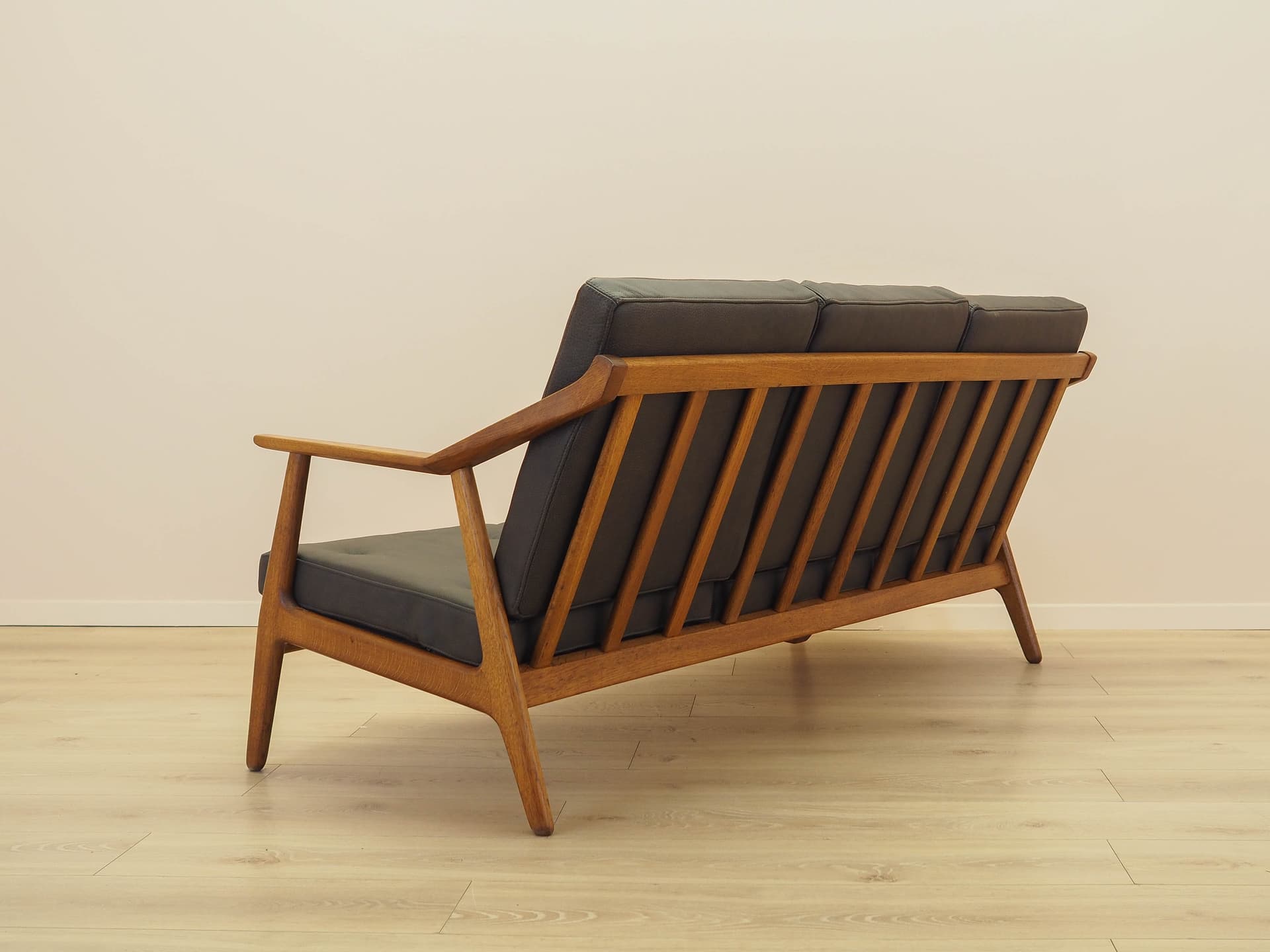 Sofa, dąb brązowy, skóra brązowa, proj. B. Petersen, Randers Møbelfabrik, Dania, lata 70. - 356319