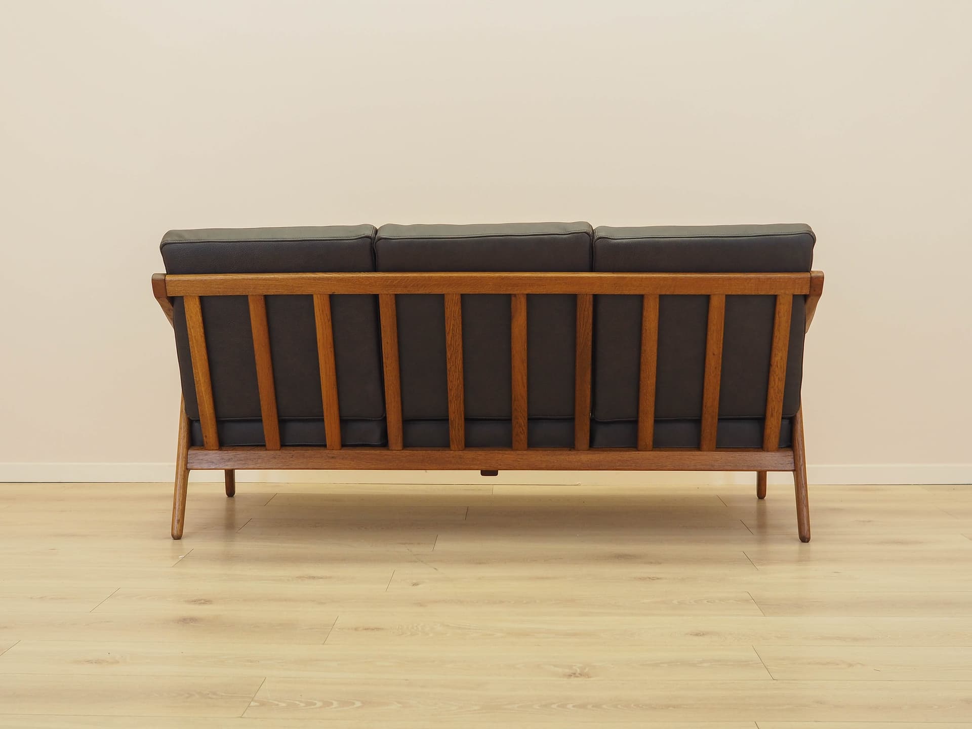 Sofa, dąb brązowy, skóra brązowa, proj. B. Petersen, Randers Møbelfabrik, Dania, lata 70. - 356320