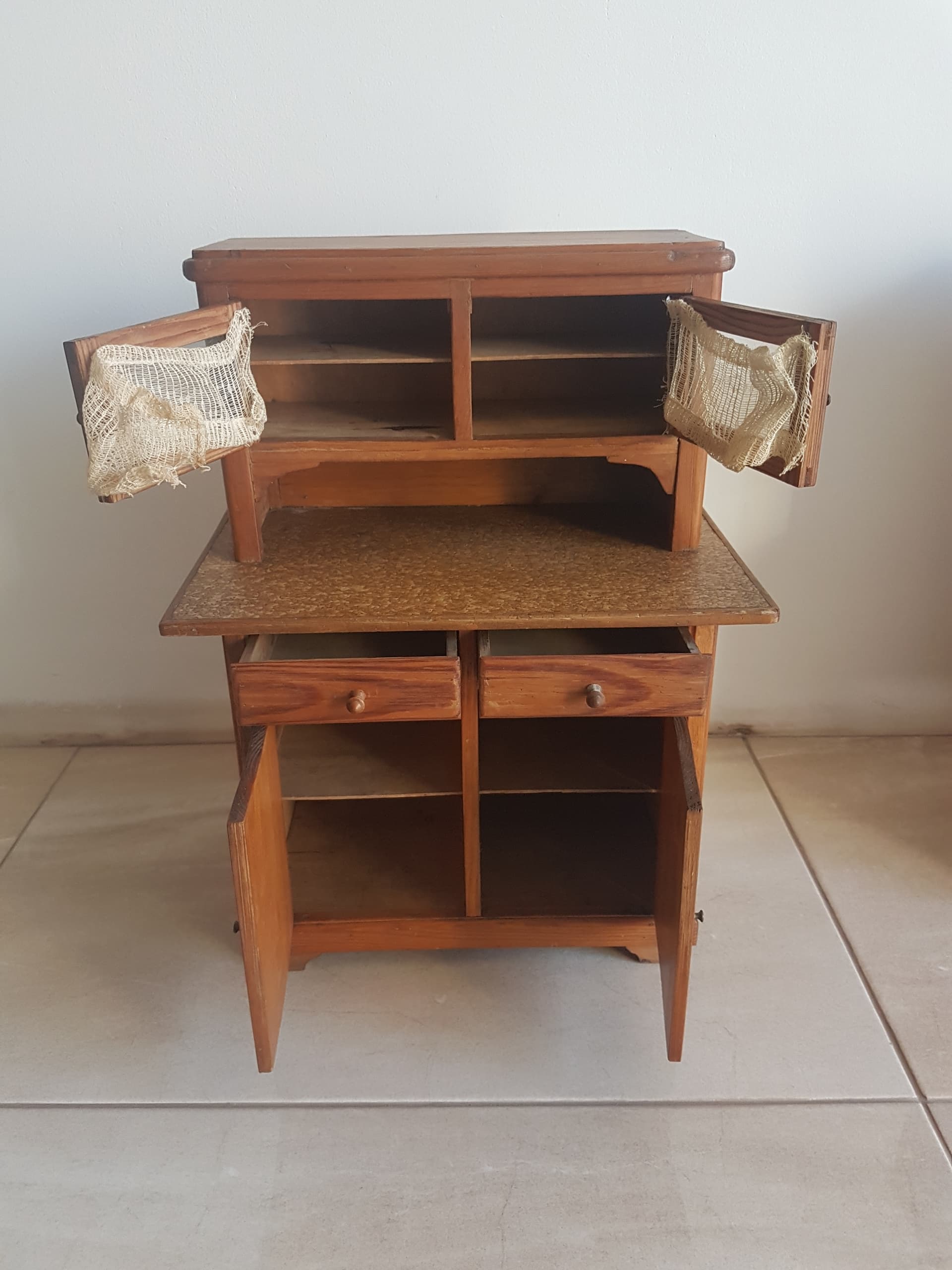 Seven-piece dollhouse furniture set, Art Deco, brown wood, transparent glass, Germany, 1960s. - 356367