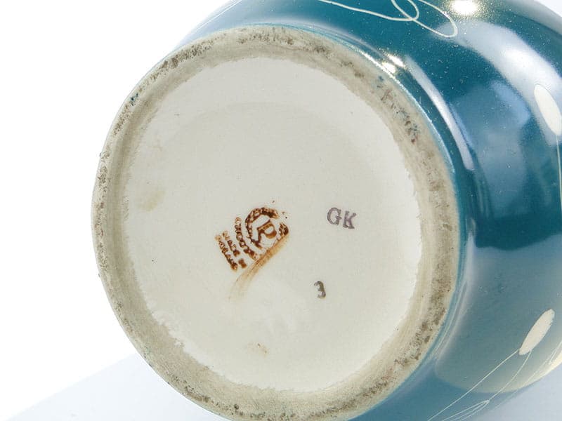 Wazon pikasy, turkusowy żółty biały, porcelit, Chodzież, Polska, lata 50. - 356537
