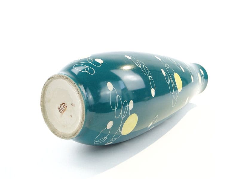 Wazon pikasy, turkusowy żółty biały, porcelit, Chodzież, Polska, lata 50. - 356536