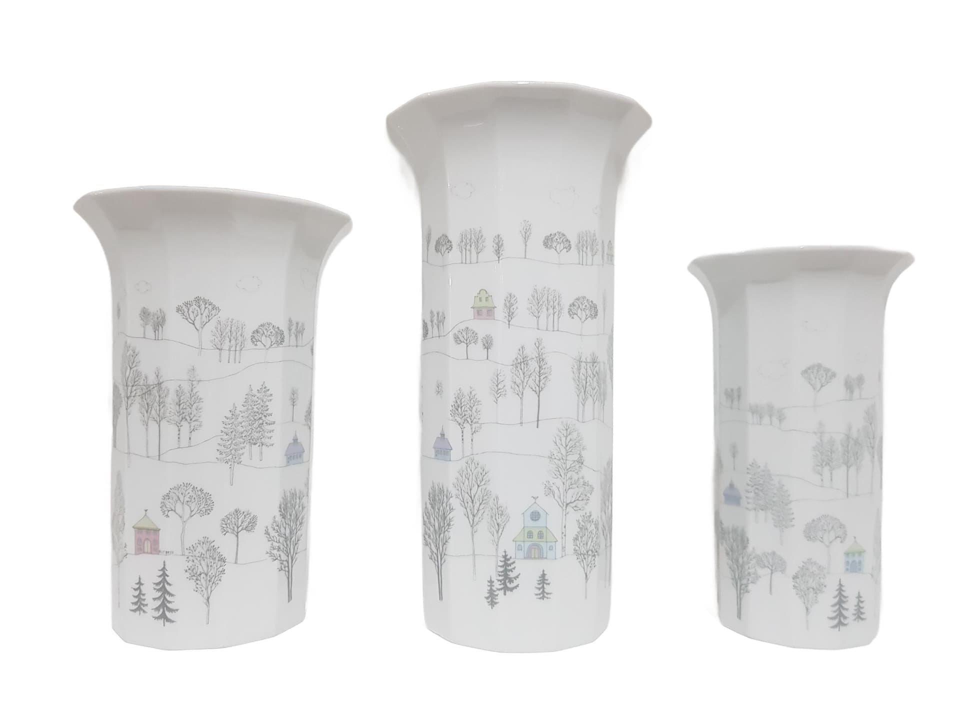 Zestaw trzech wazonów, porcelana biała, proj. T. Wirkkala, Rosenthal, Niemcy, lata 80.