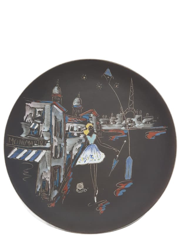 Wall Plate Montmartre, black, enamelled ceramics, France, 1970s - DIMENSION