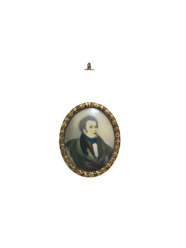 Miniatura portretowa Franz Schubert, zielony biały brązowy czarny czerwony złoty, Francja, początek XX w. - WYMIARY