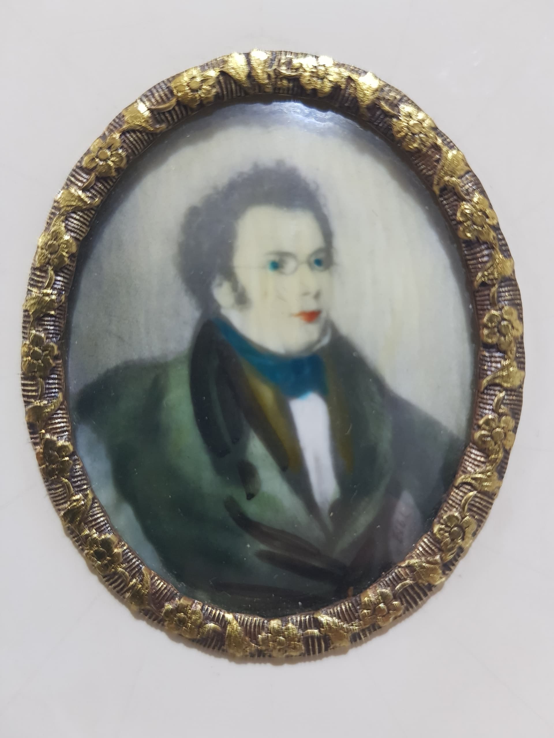 Miniatura portretowa Franz Schubert, zielony biały brązowy czarny czerwony złoty, Francja, początek XX w. - 356709